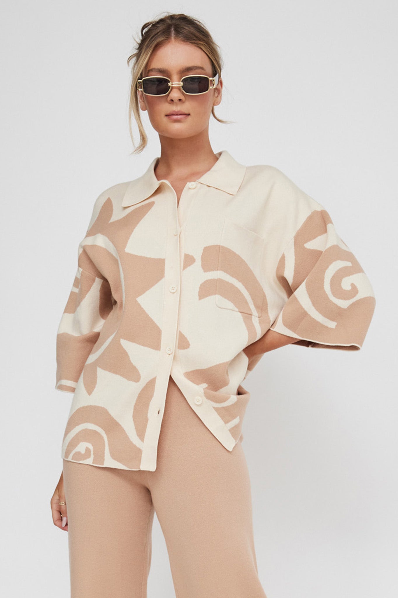 Nalani Button Up Knit Shirt Sand Wood by Selfie Leslie