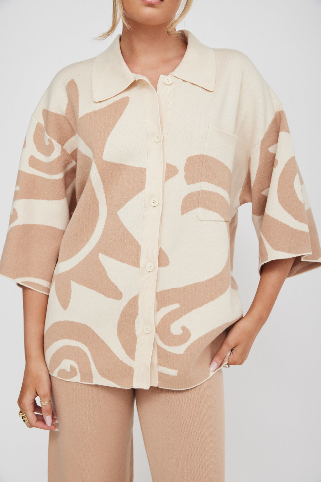 Nalani Button Up Knit Shirt Sand Wood by Selfie Leslie