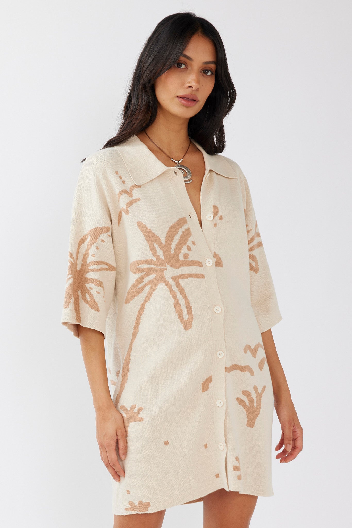 Nalani Button-Up Knit Dress Sand/Wood by Selfie Leslie