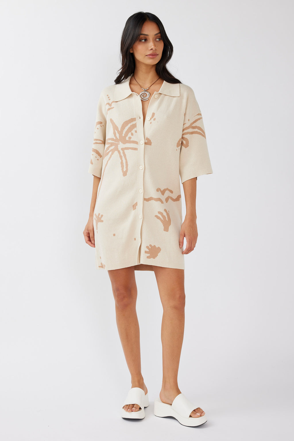 Nalani Button-Up Knit Dress Sand/Wood by Selfie Leslie