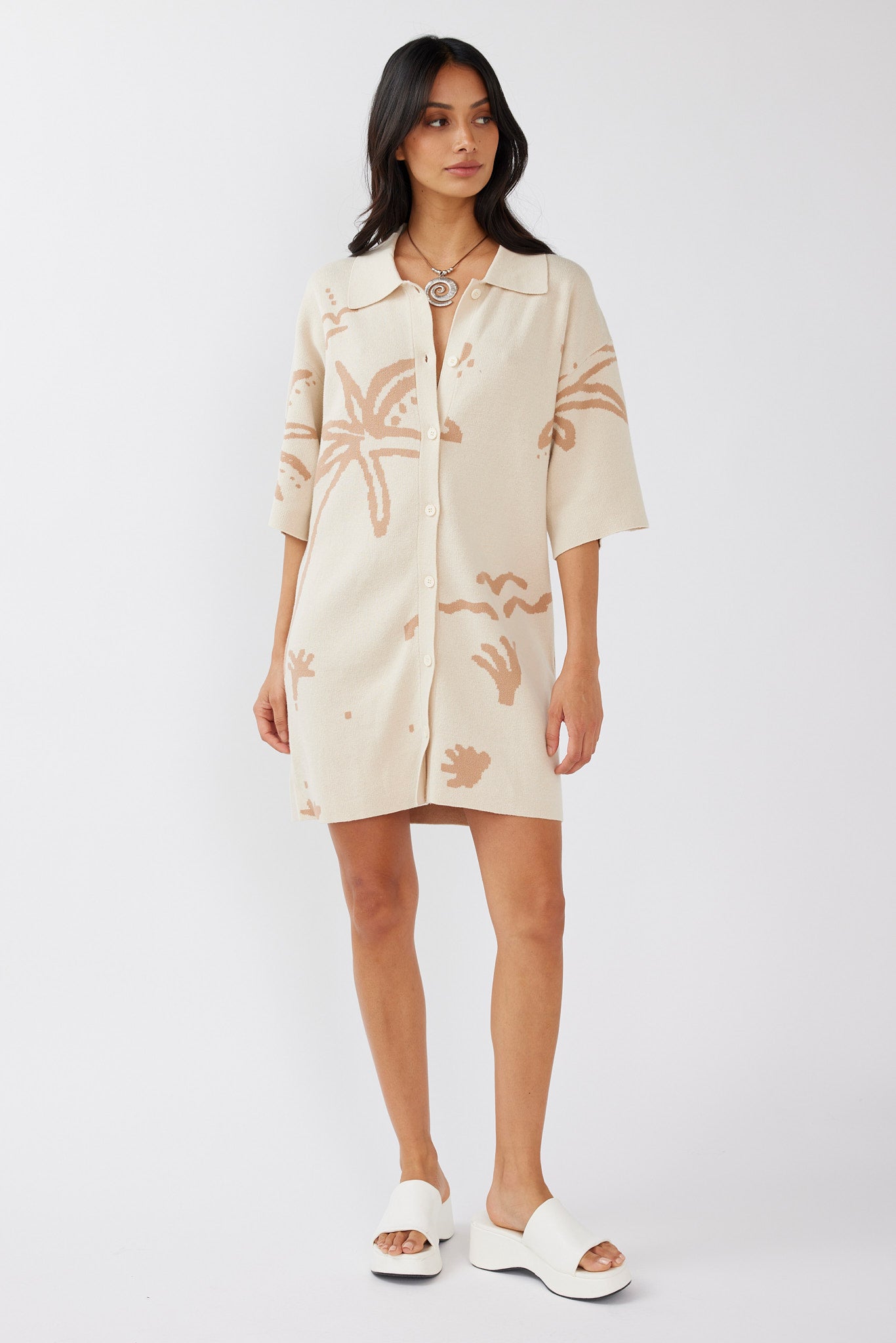 Nalani Button-Up Knit Dress Sand/Wood by Selfie Leslie