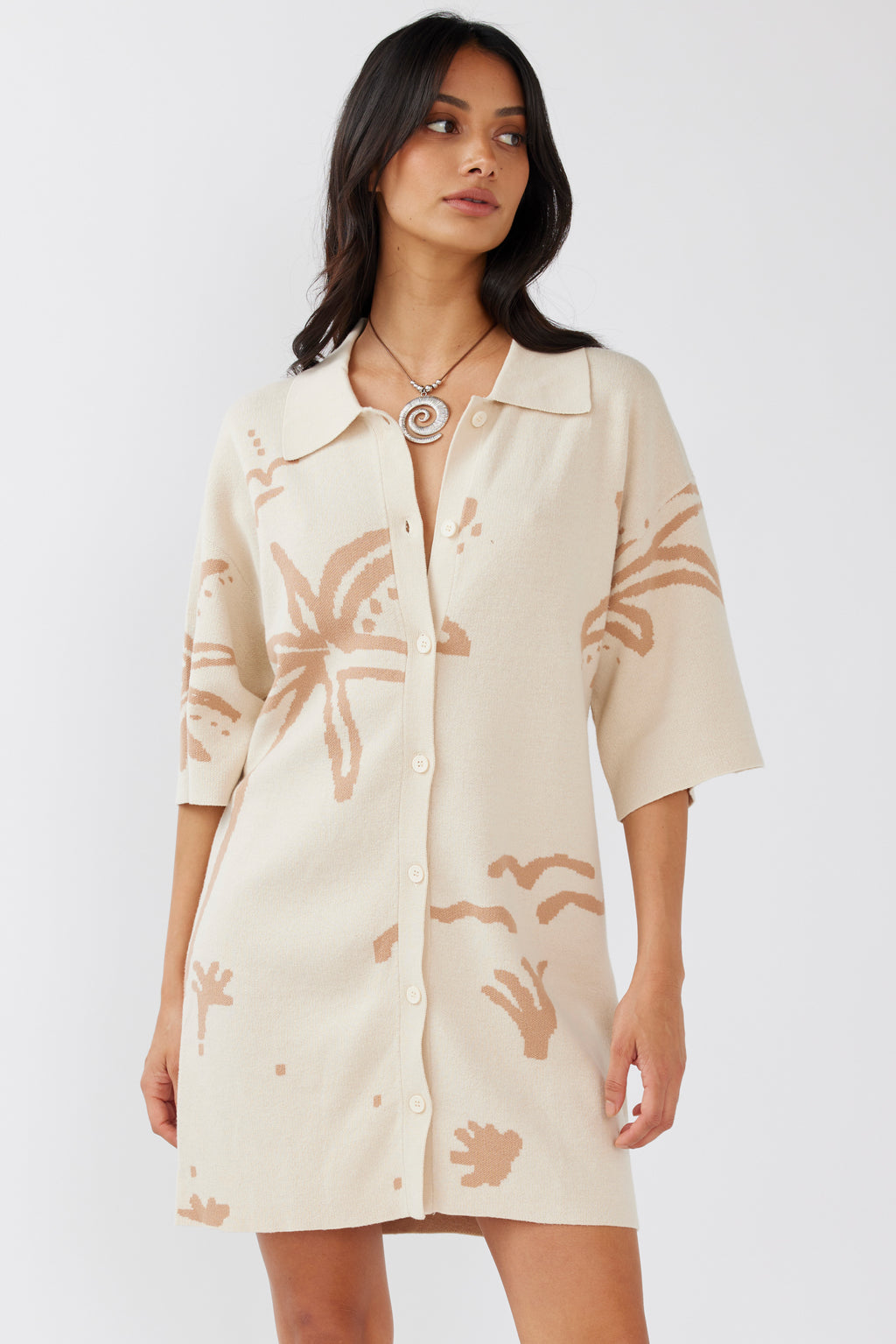 Nalani Button-Up Knit Dress Sand/Wood by Selfie Leslie