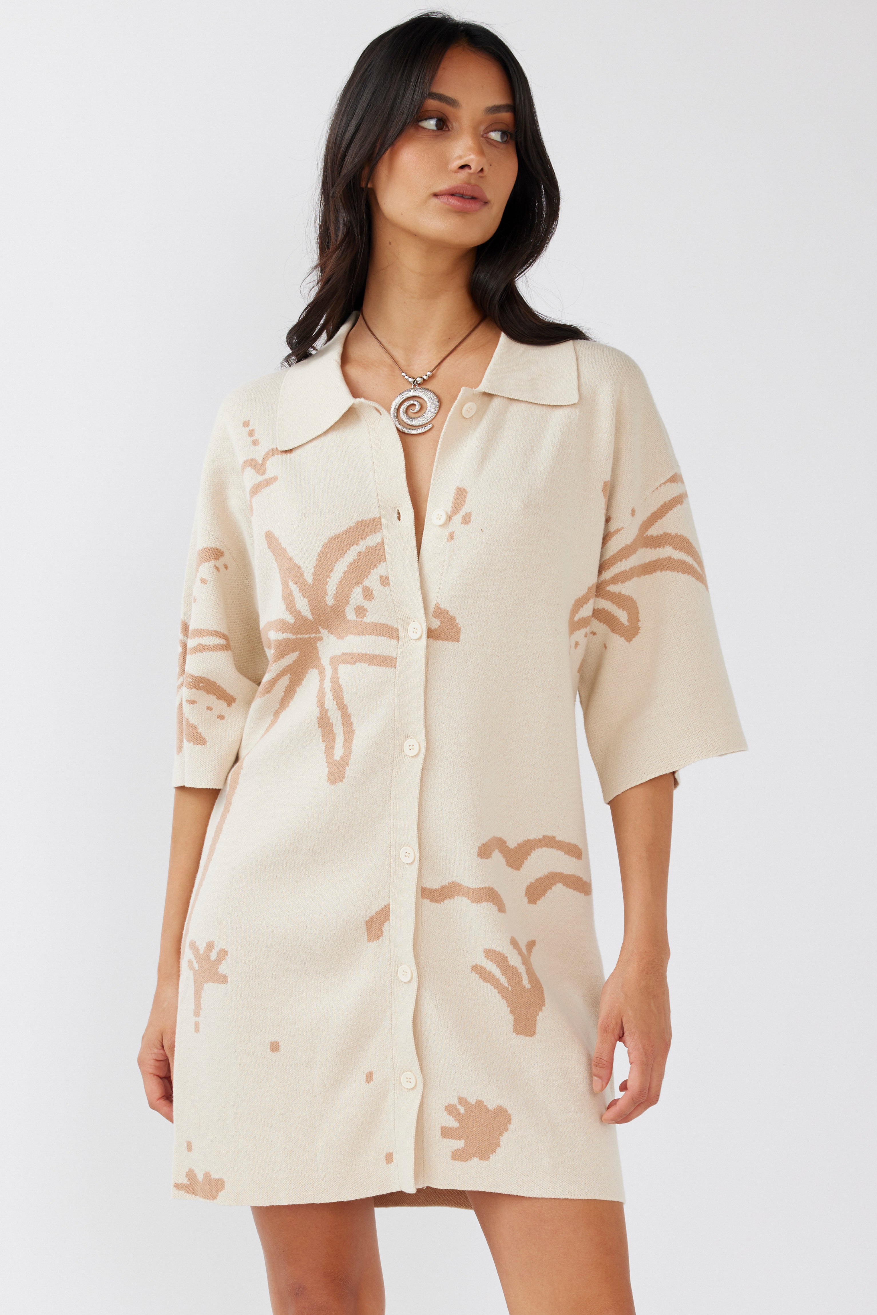 Nalani Button-Up Knit Dress Sand/Wood by Selfie Leslie