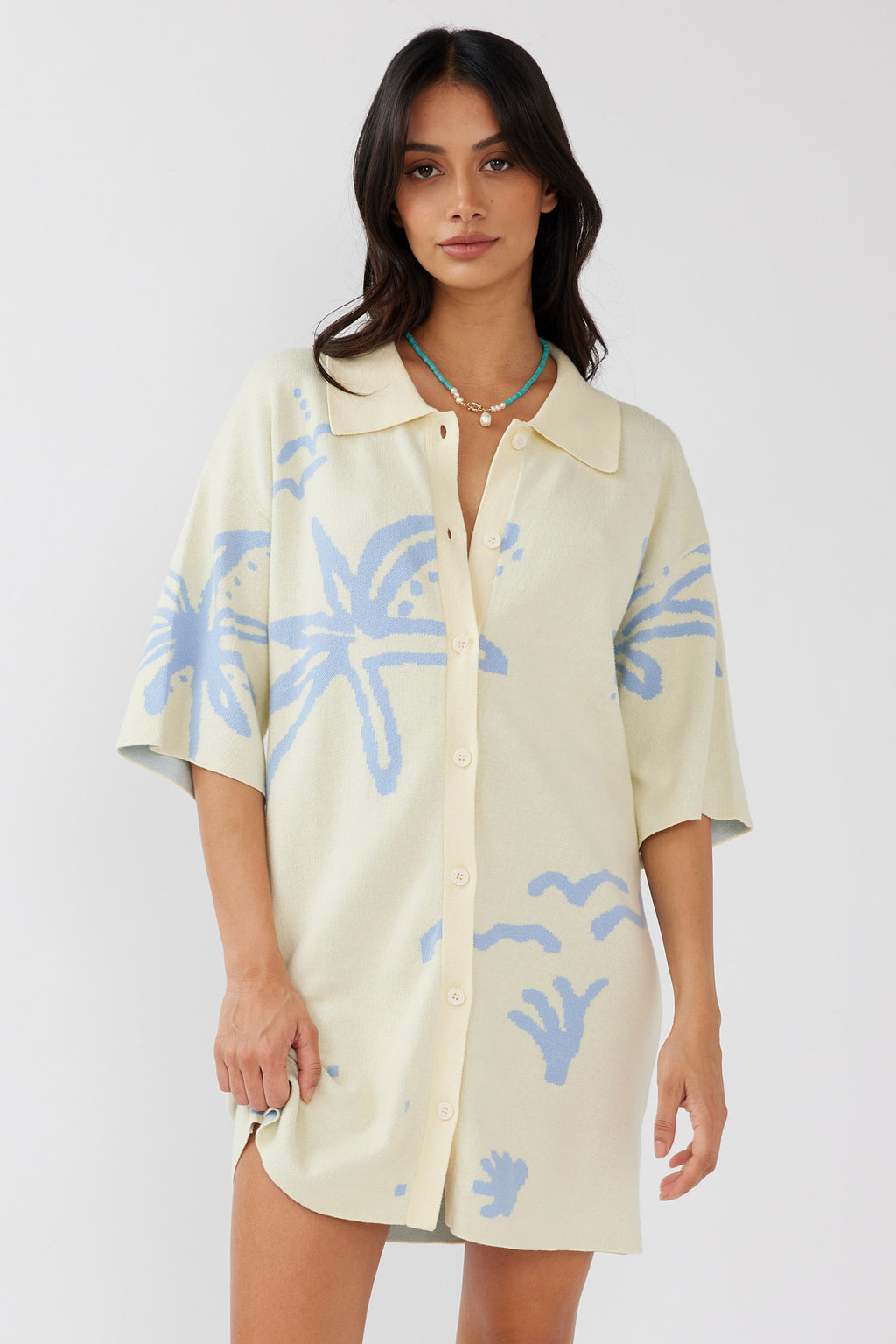 Nalani Button Up Knit Dress Lemon/Baby Blue by Selfie Leslie