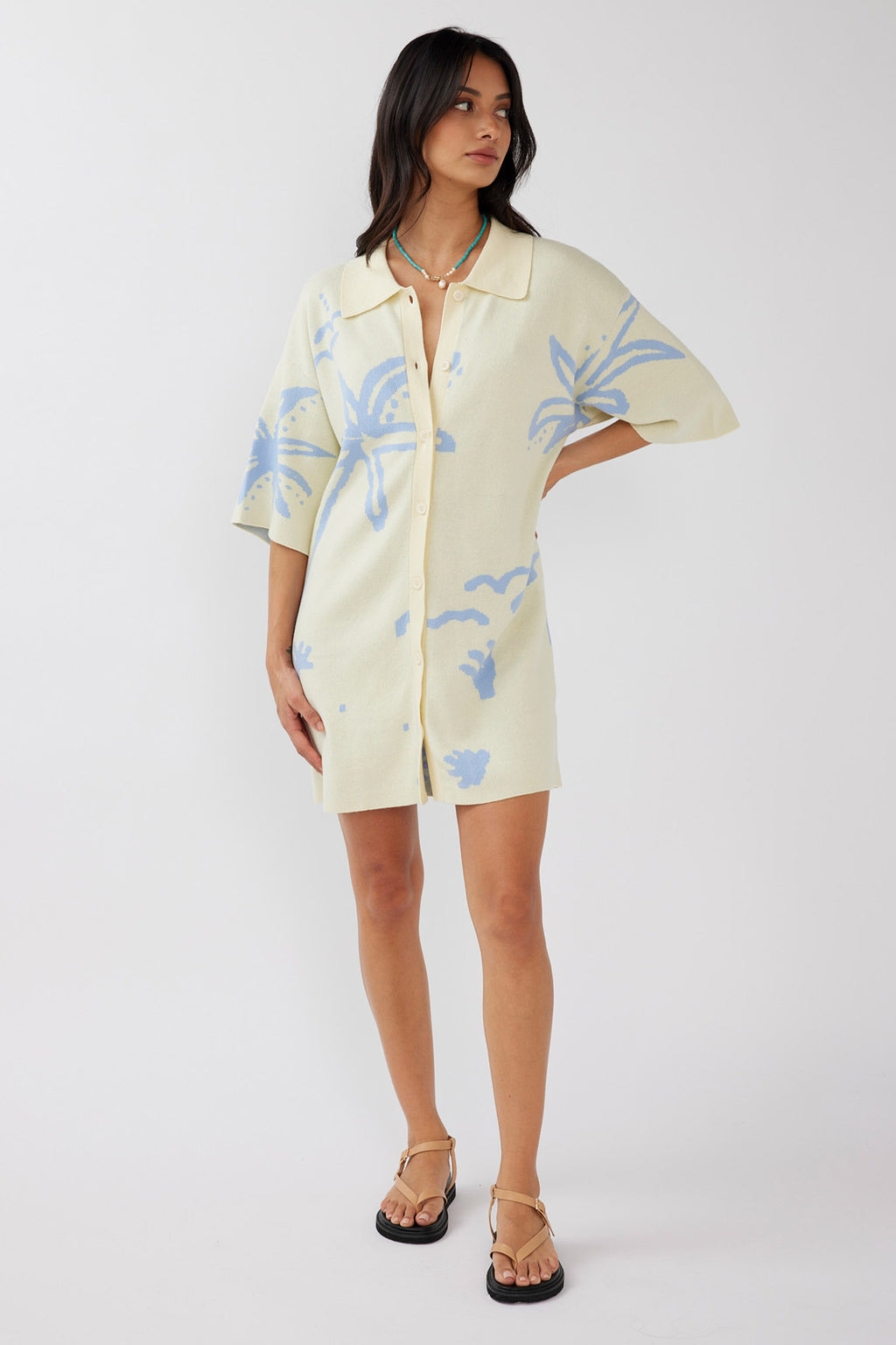 Nalani Button Up Knit Dress Lemon/Baby Blue by Selfie Leslie