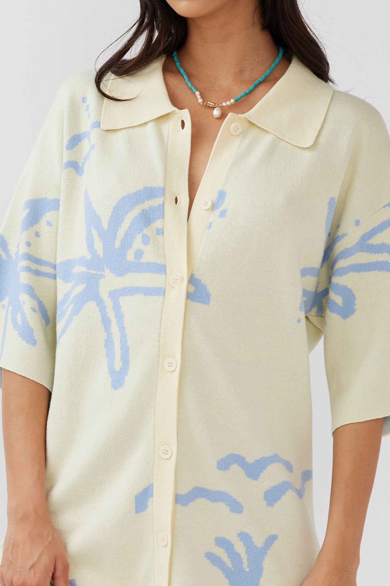Nalani Button Up Knit Dress Lemon/Baby Blue by Selfie Leslie