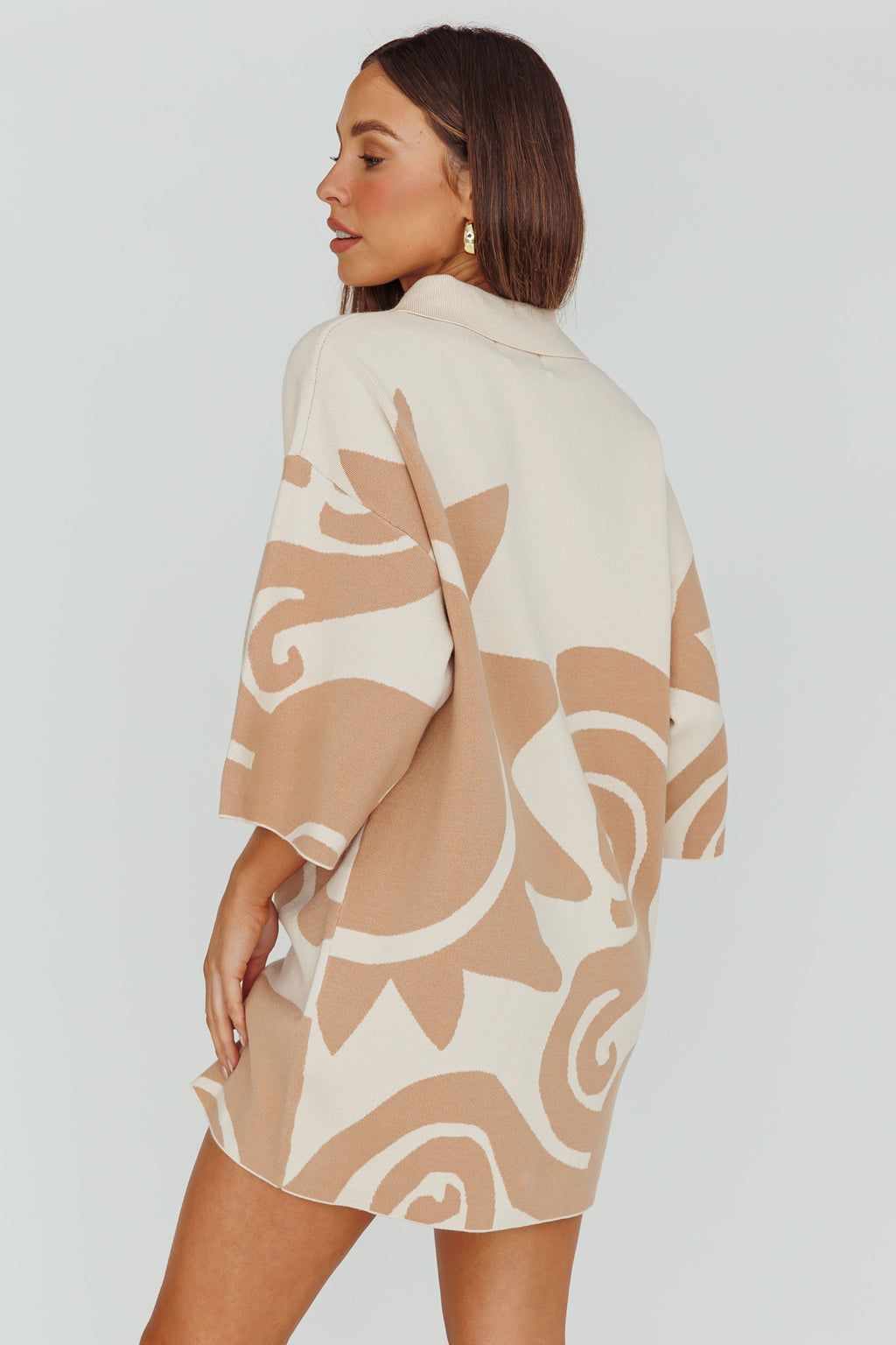 Nalani Button Up Knit Shirt Dress Sand/Wood by Selfie Leslie