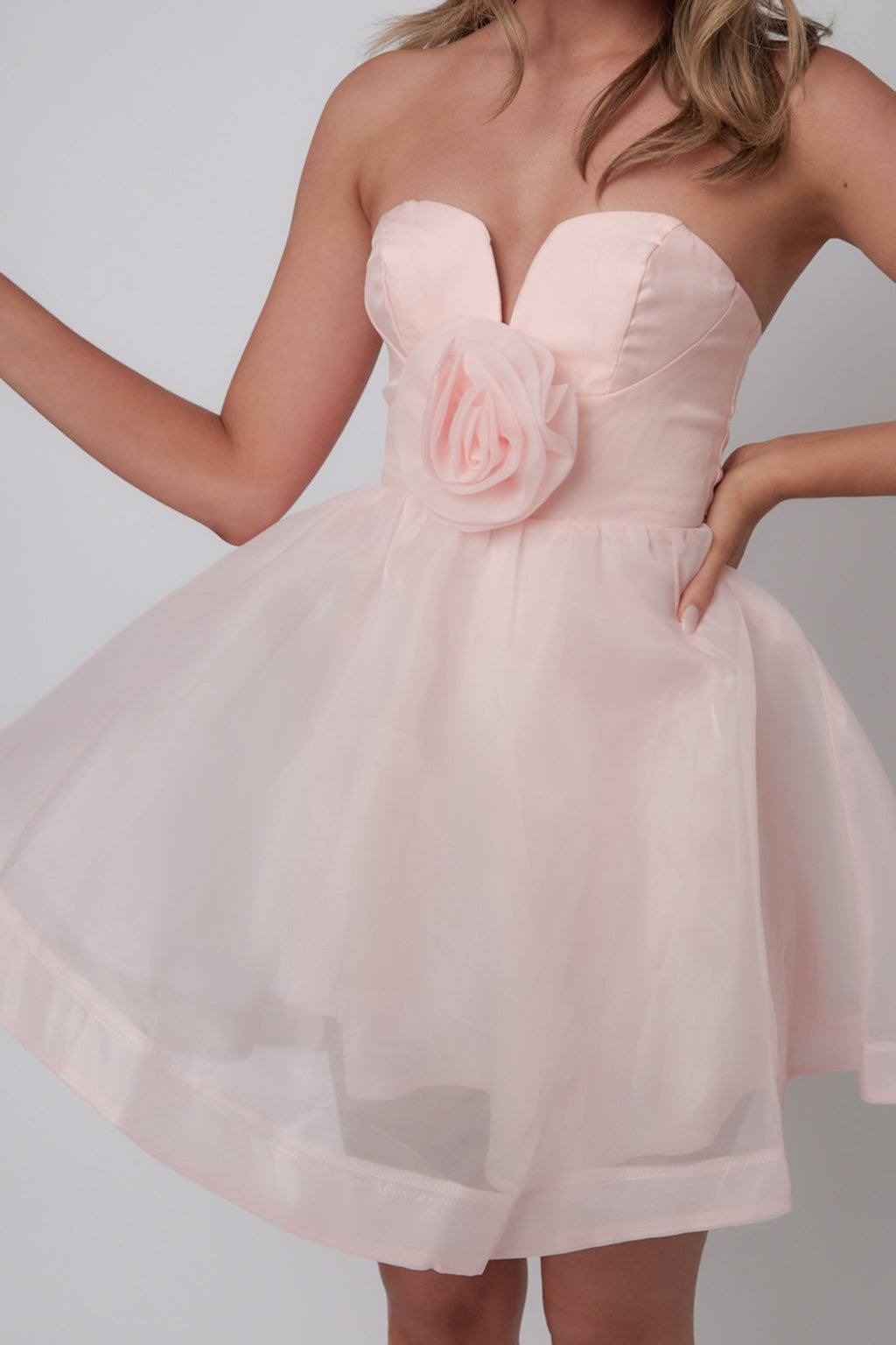 La Vie En Rose Strapless A-Line Mini Dress Baby Pink by Selfie Leslie