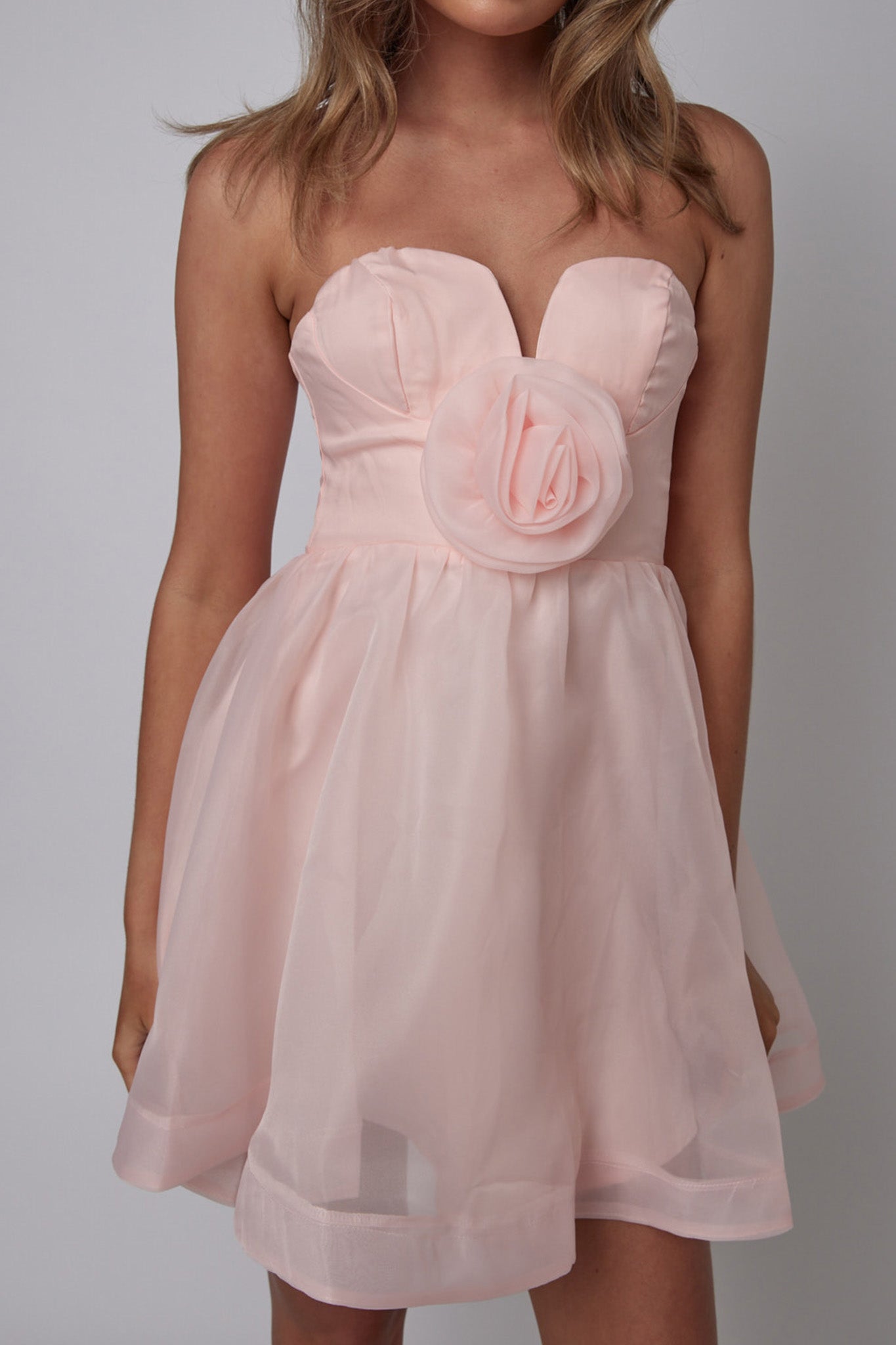 La Vie En Rose Strapless A-Line Mini Dress Baby Pink by Selfie Leslie