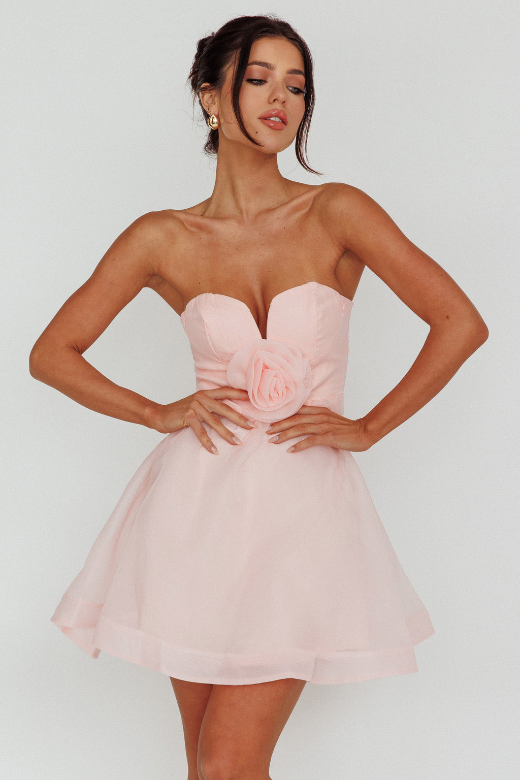 La Vie En Rose Strapless A-Line Mini Dress Baby Pink by Selfie Leslie