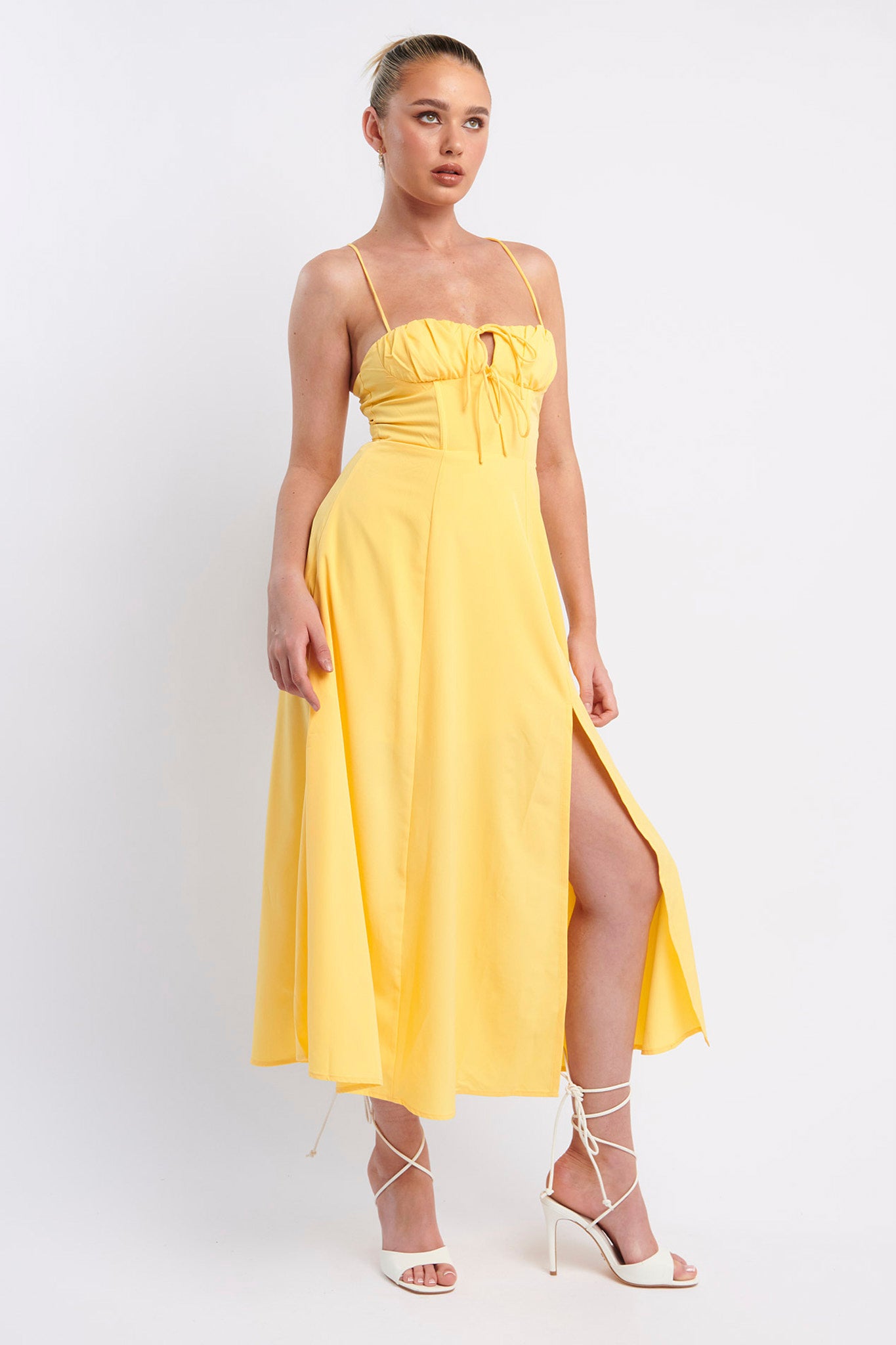 Euro Summer Split Hem Midi Dress Yellow by Selfie Leslie