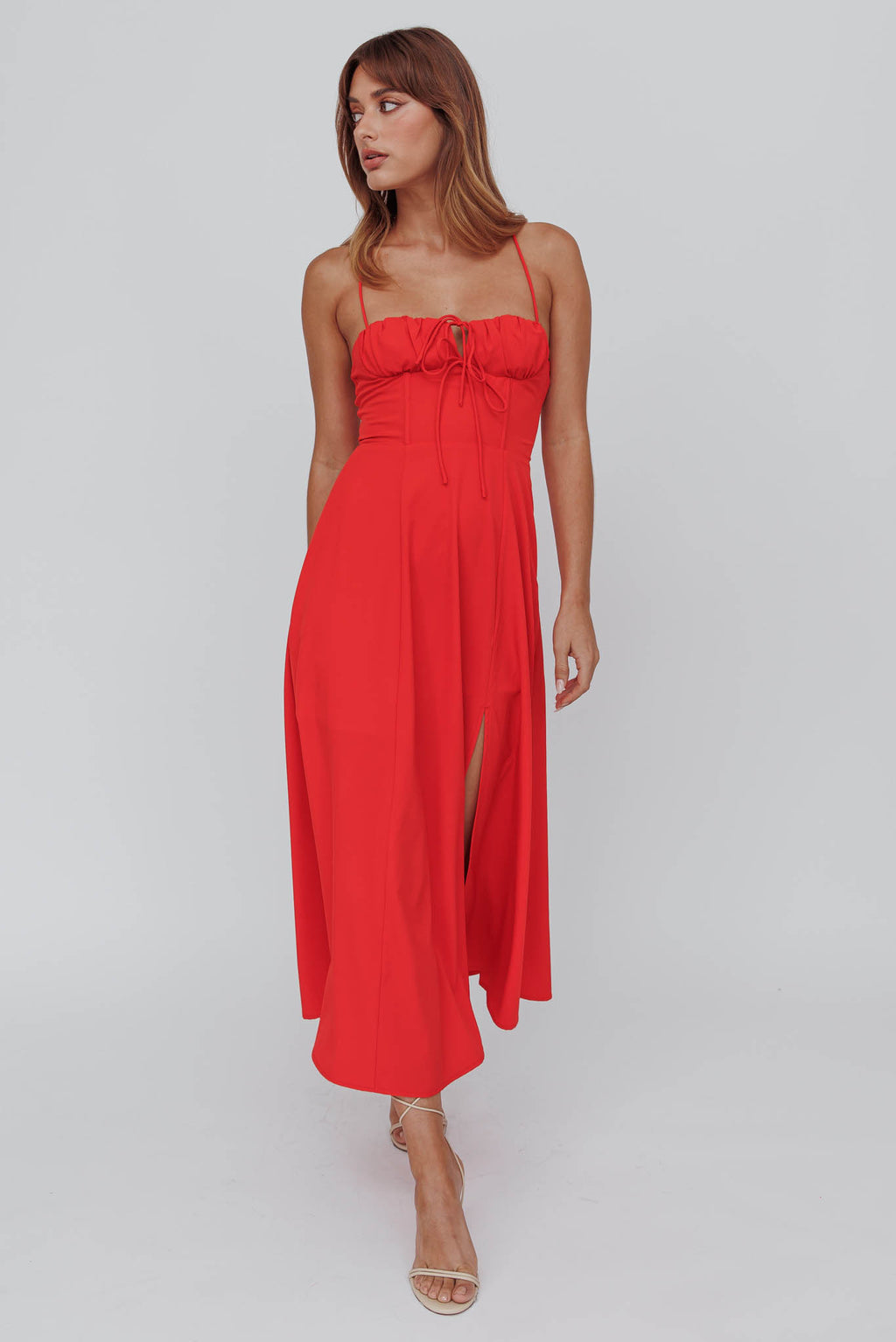 Euro Summer Split Hem Midi Dress Red by Selfie Leslie
