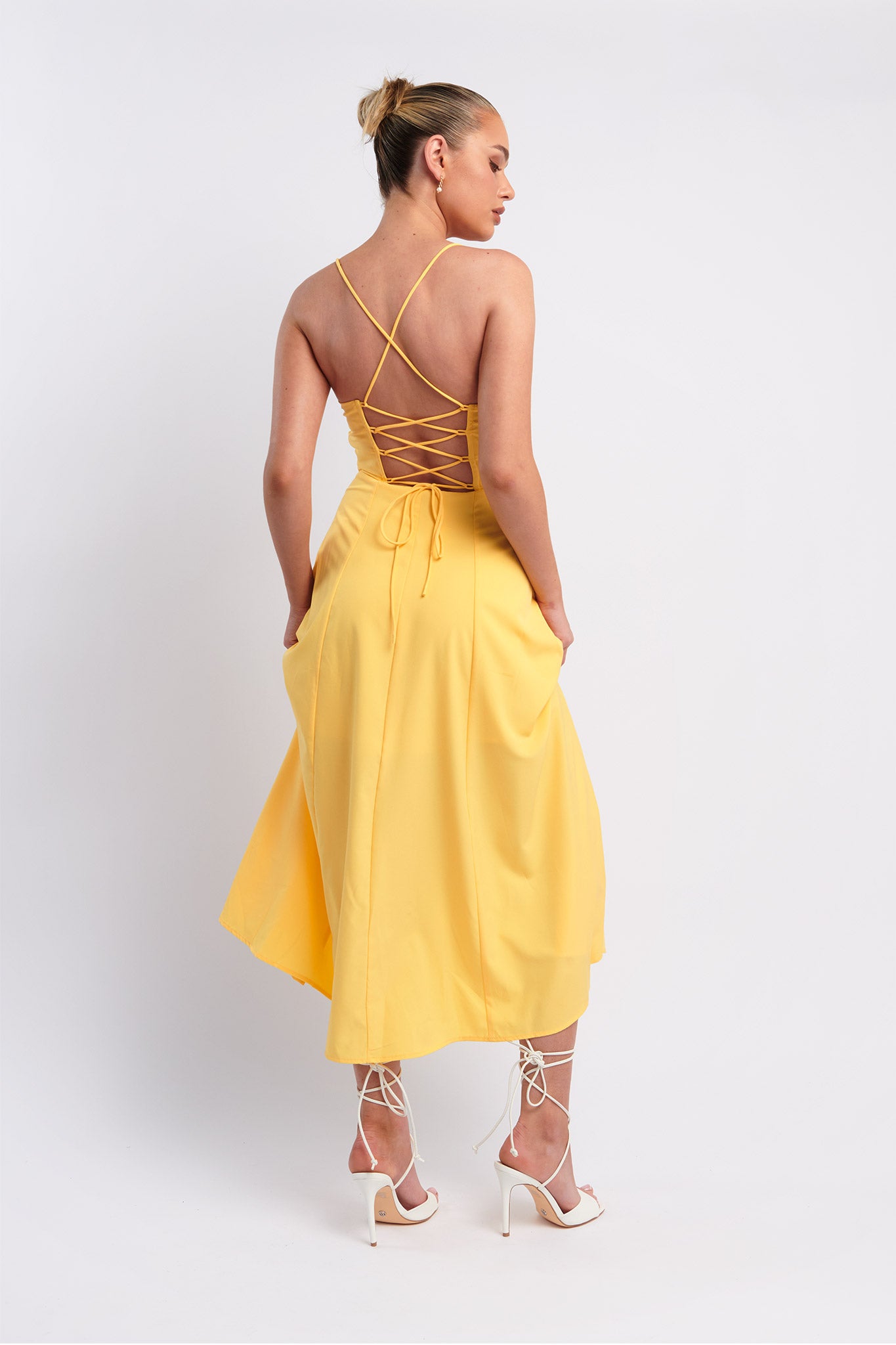 Euro Summer Split Hem Midi Dress Yellow by Selfie Leslie