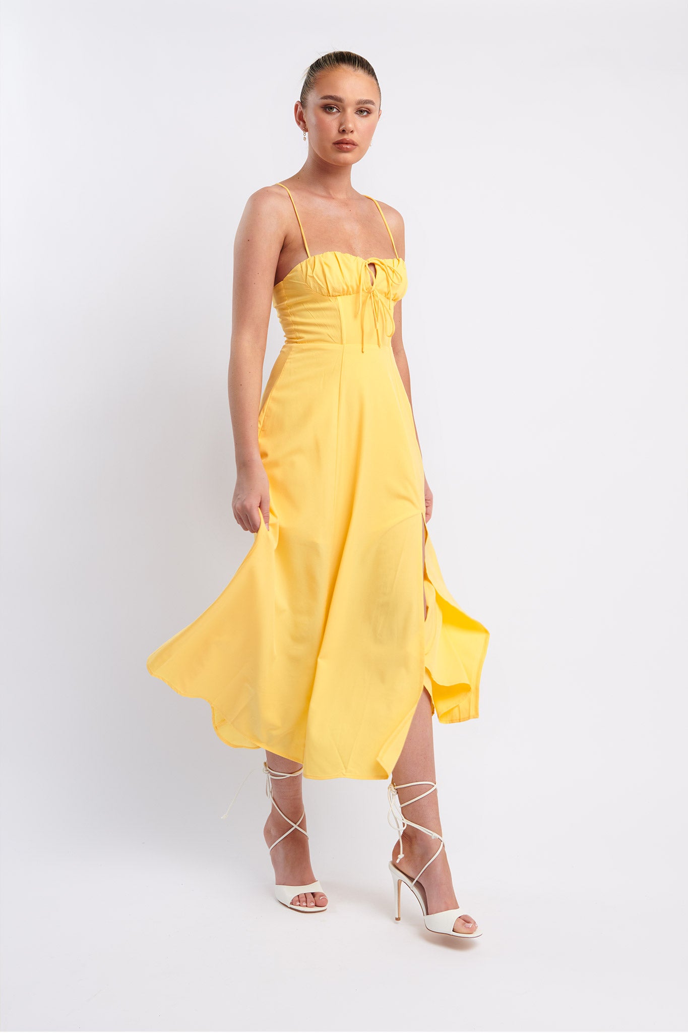 Euro Summer Split Hem Midi Dress Yellow by Selfie Leslie