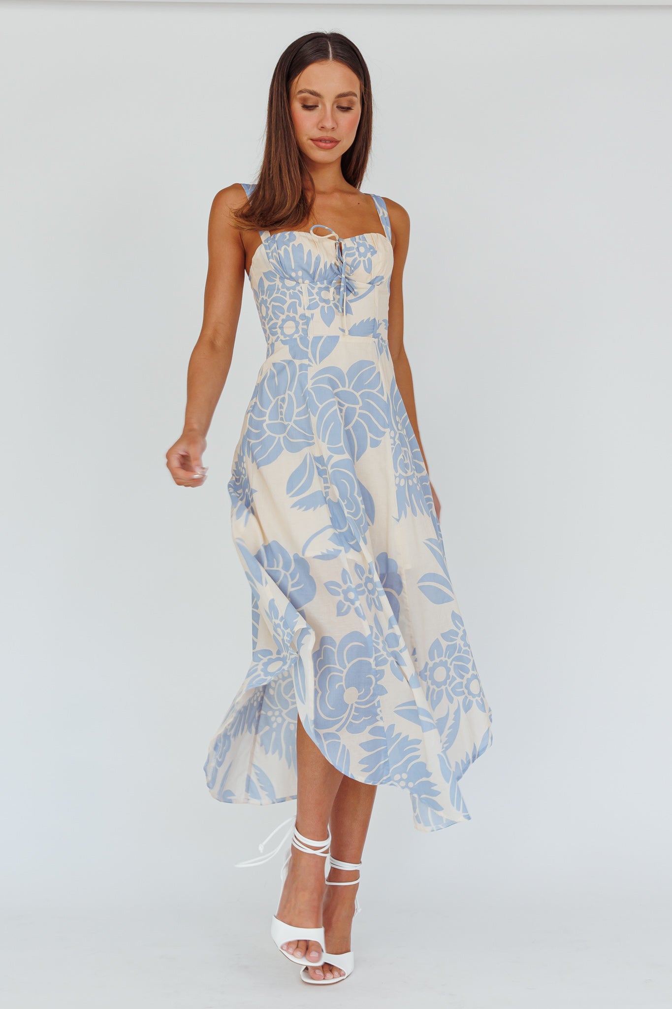 Euro Summer Asymmetrical Hem Midi Dress Floral Beige Selfie Leslie Euro Summer Asymmetrical Hem Midi Dress Floral Beige Selfie Leslie