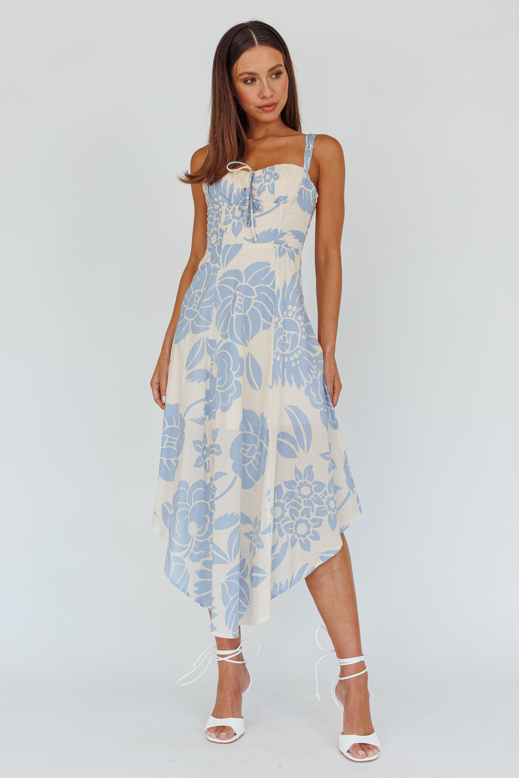 Euro Summer Asymmetrical Hem Midi Dress Floral Beige Selfie Leslie Euro Summer Asymmetrical Hem Midi Dress Floral Beige Selfie Leslie