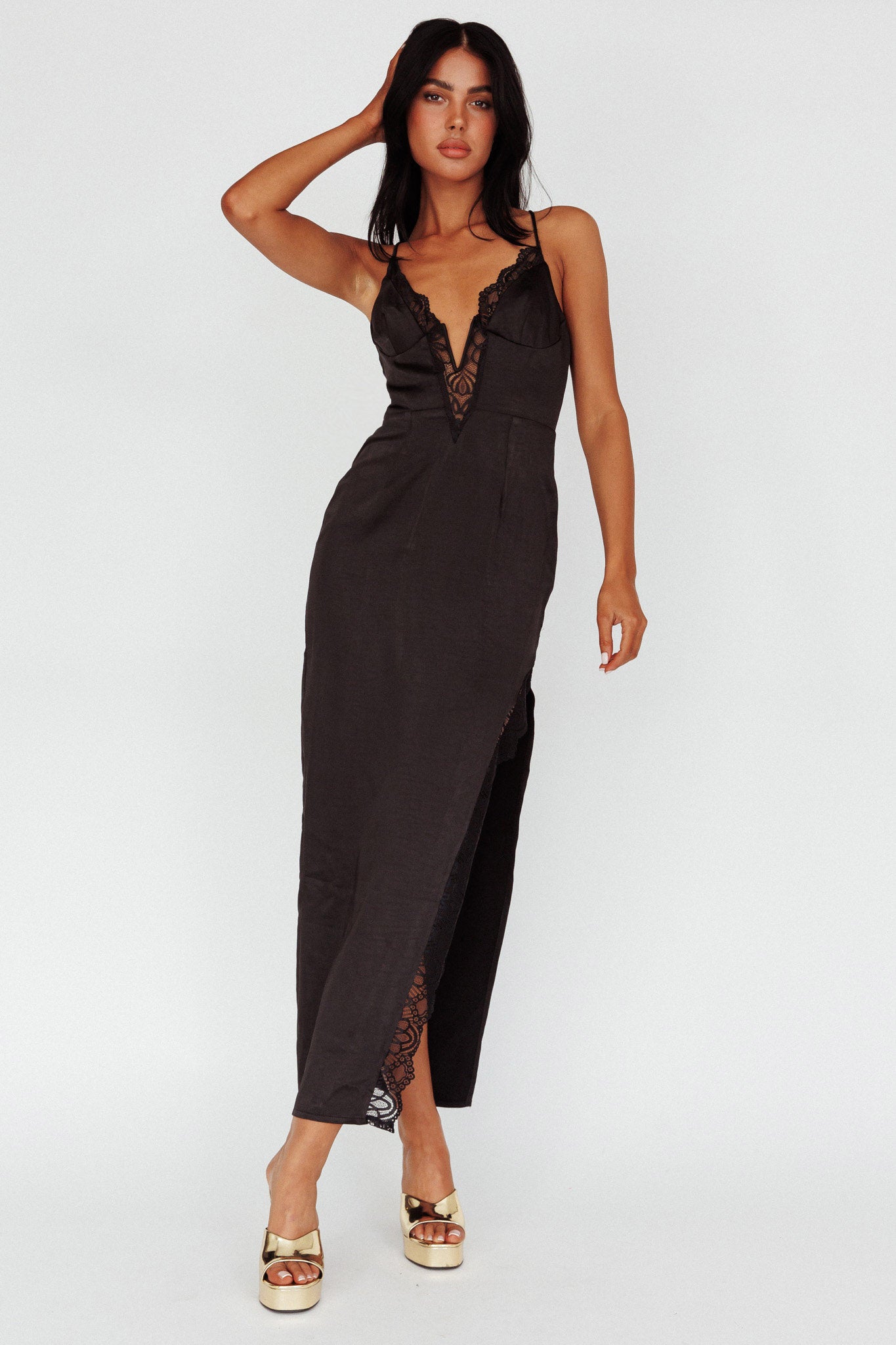 Shop the Salma Lace V-Neckline Midi Dress Black | Selfie Leslie
