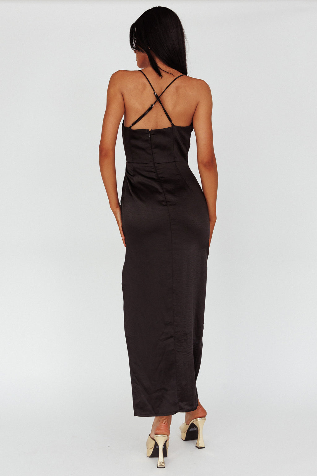 Salma Lace V-Neckline Midi Dress Black by Selfie Leslie