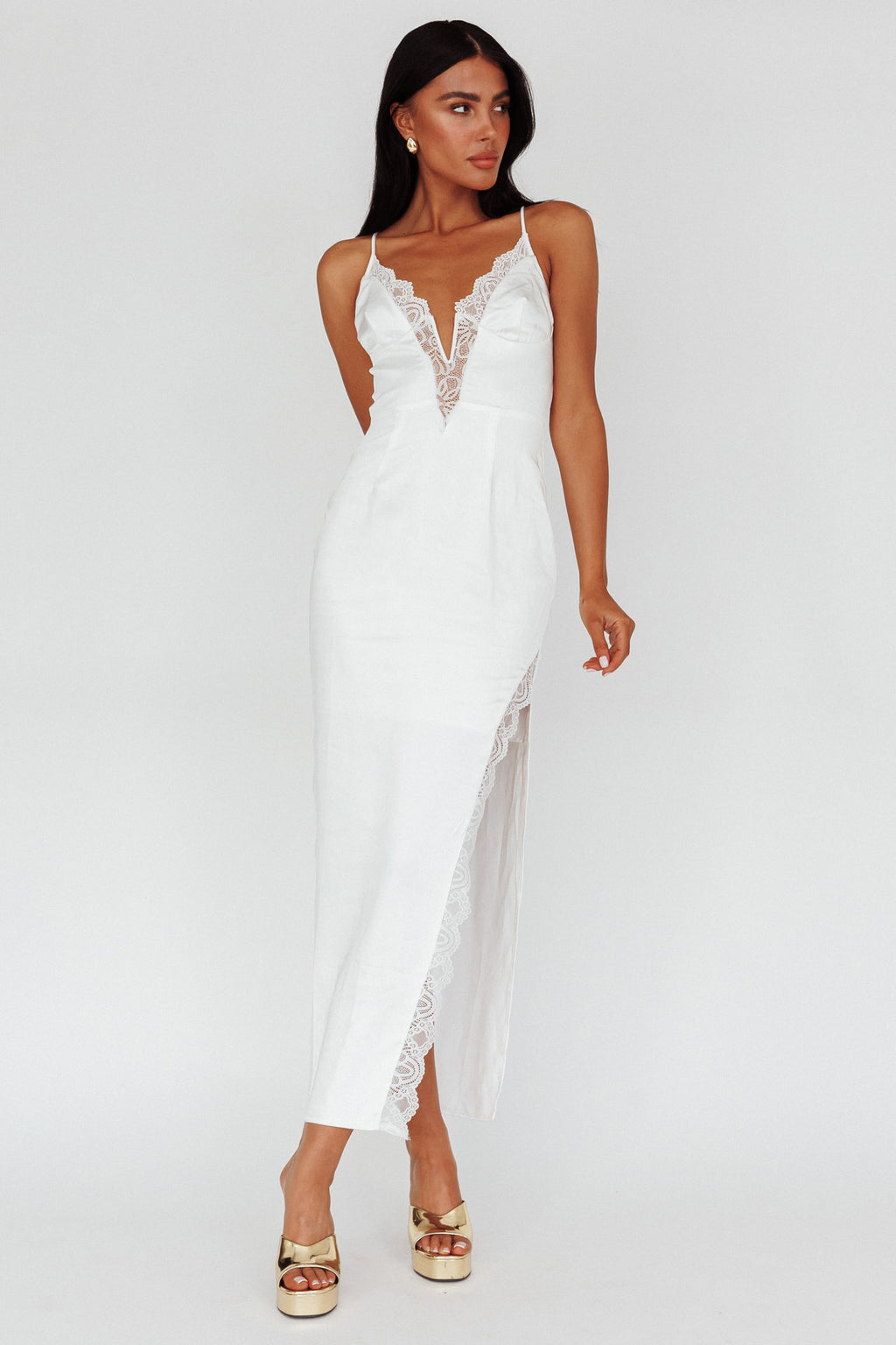 Salma Lace V-Neckline Midi Dress White by Selfie Leslie
