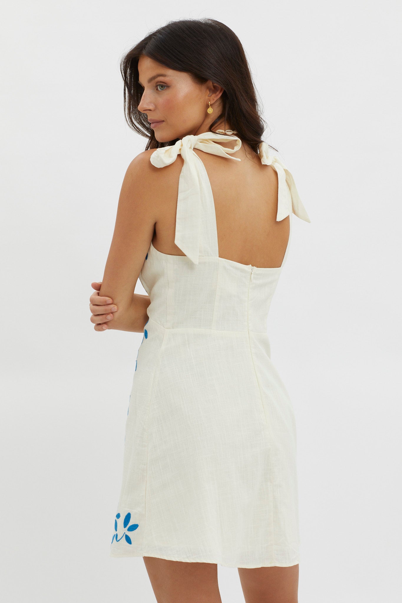 Mykonos Morning Tied Shoulder Mini Dress Beige– Selfie Leslie