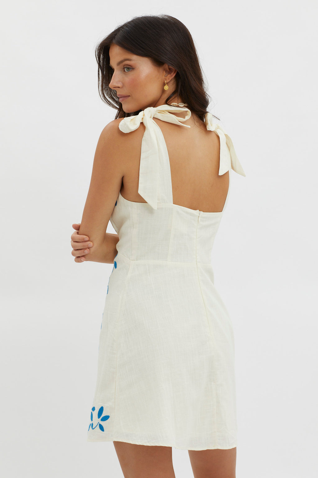 Mykonos Morning Tied Shoulder Mini Dress Beige by Selfie Leslie