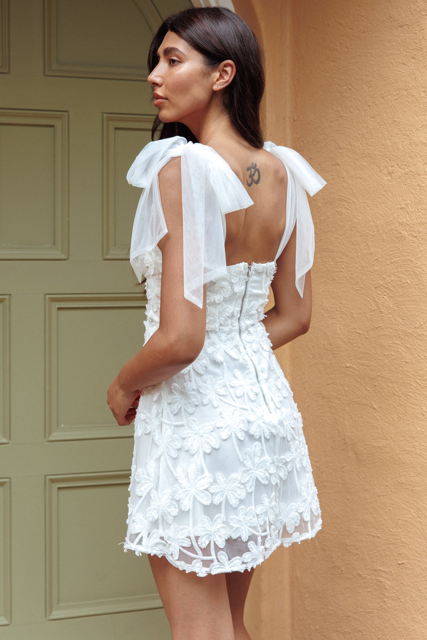 shine bright ruffle trim jewel strap mini dress white White Cocktail Dresses for Parties, Events & Celebrations