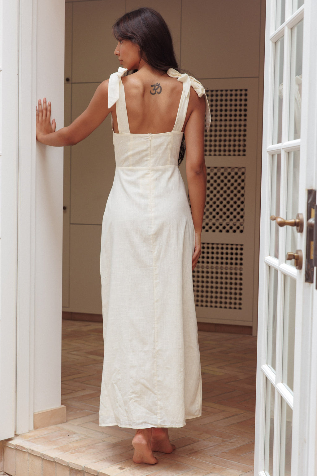 Mykonos Morning Tied Shoulder Maxi Dress Embroidered Beige by Selfie Leslie