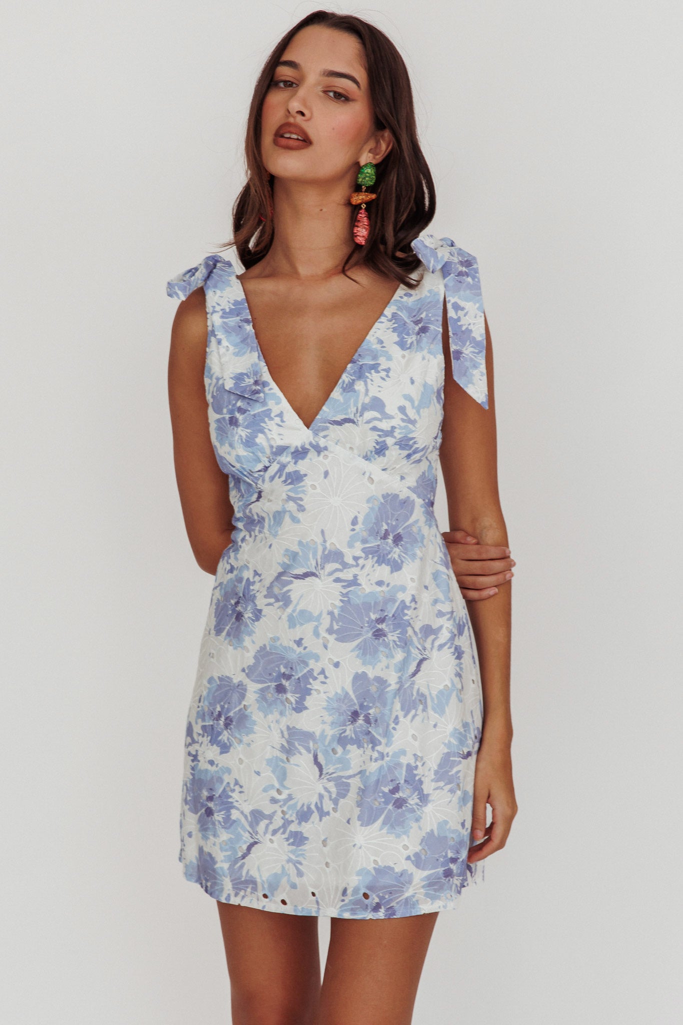 Mykonos Morning Shoulder Mini Dress Blue by Selfie Leslie