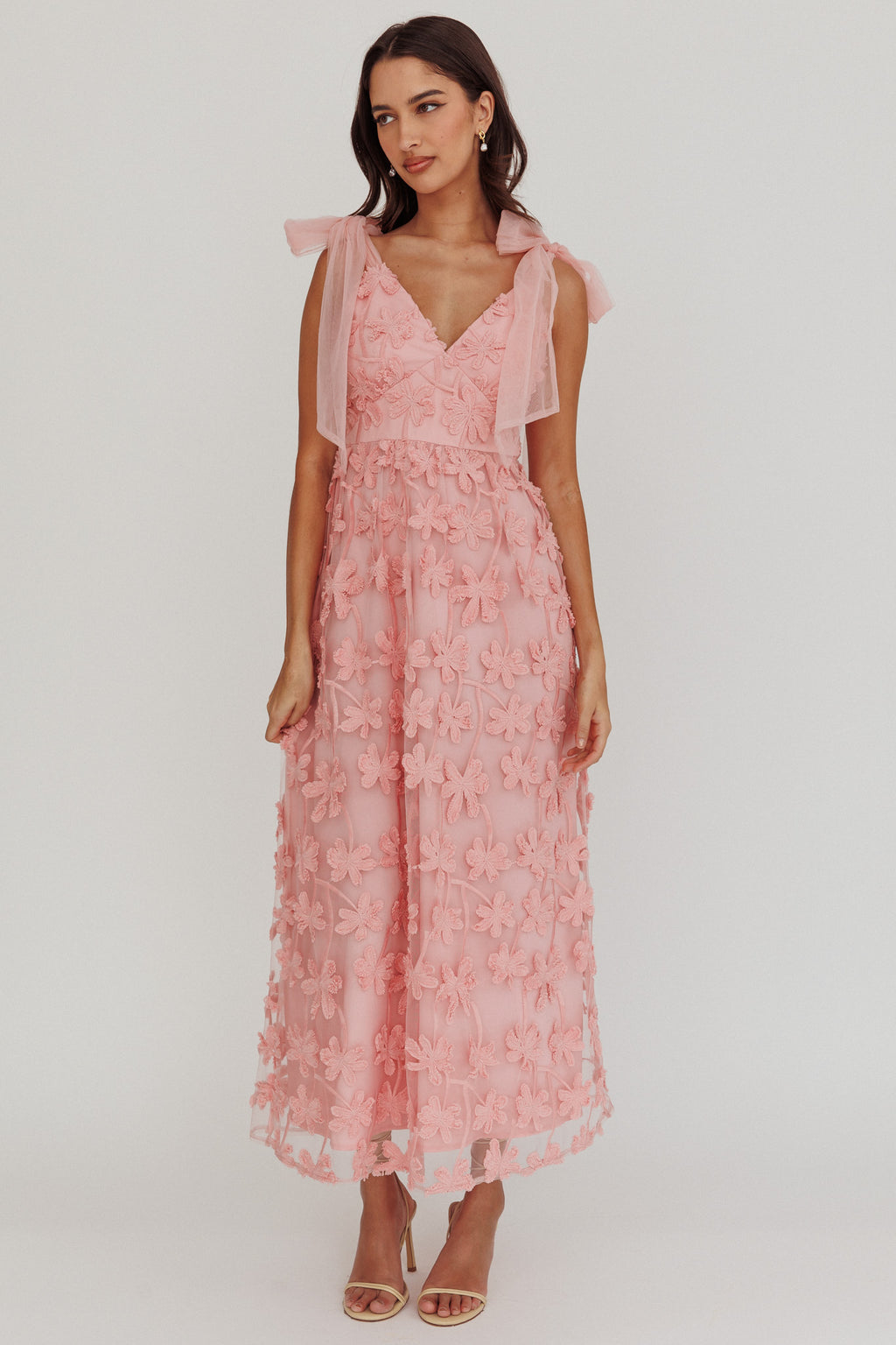 Mykonos Morning Tied Shoulder Tree Maxi Dress Blush by Selfie Leslie
