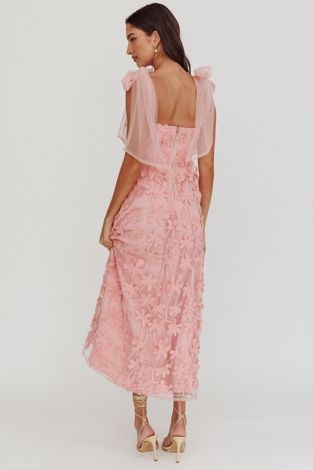Mykonos Morning Tied Shoulder Tree Maxi Dress Blush by Selfie Leslie