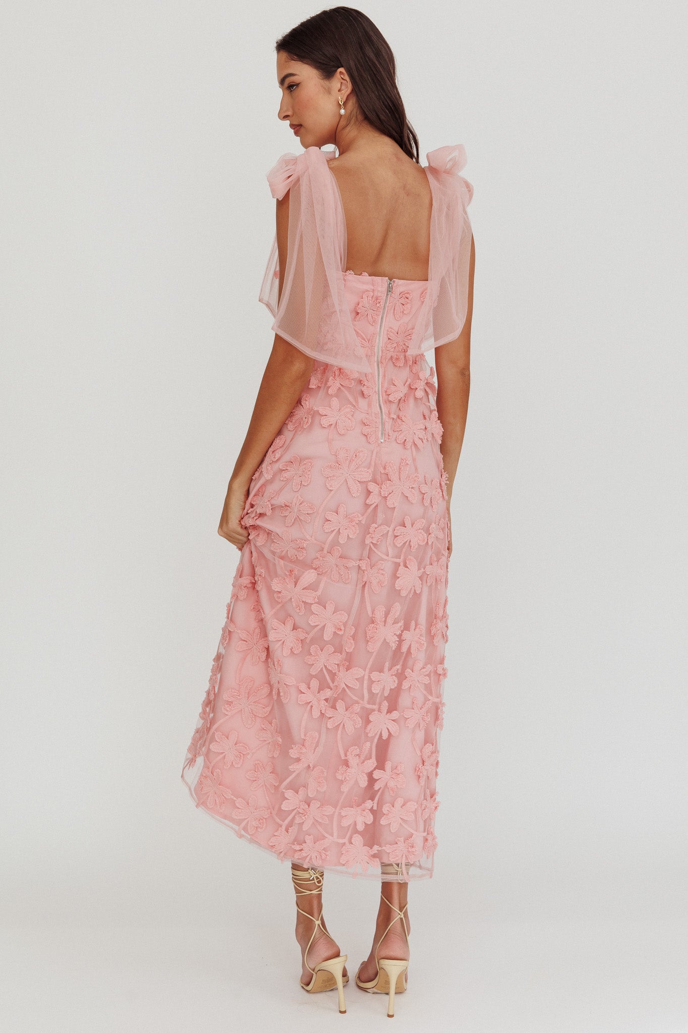 Mykonos Morning Tied Shoulder Tree Maxi Dress Blush by Selfie Leslie