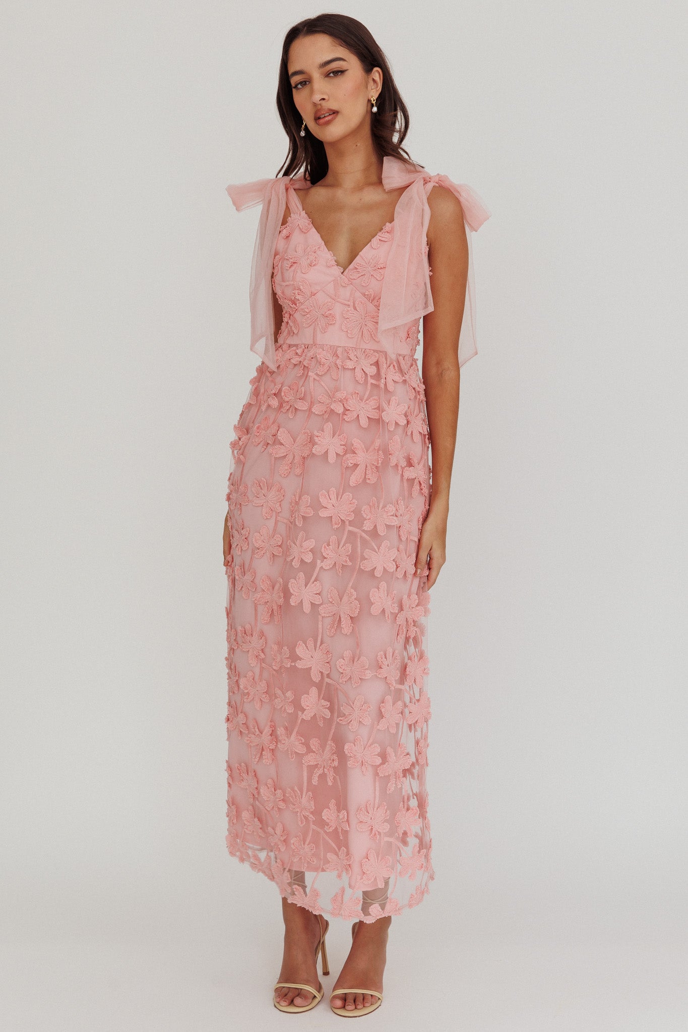Mykonos Morning Tied Shoulder Tree Maxi Dress Blush by Selfie Leslie