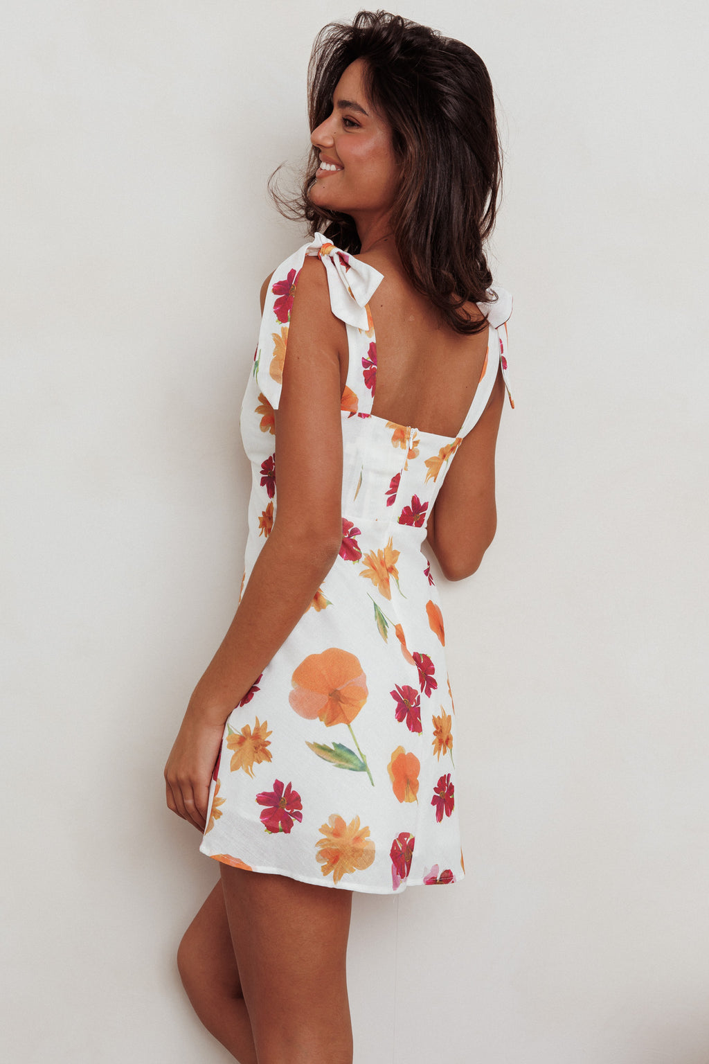 Mykonos Morning Tied Shoulder Mini Dress Flower Orange by Selfie Leslie