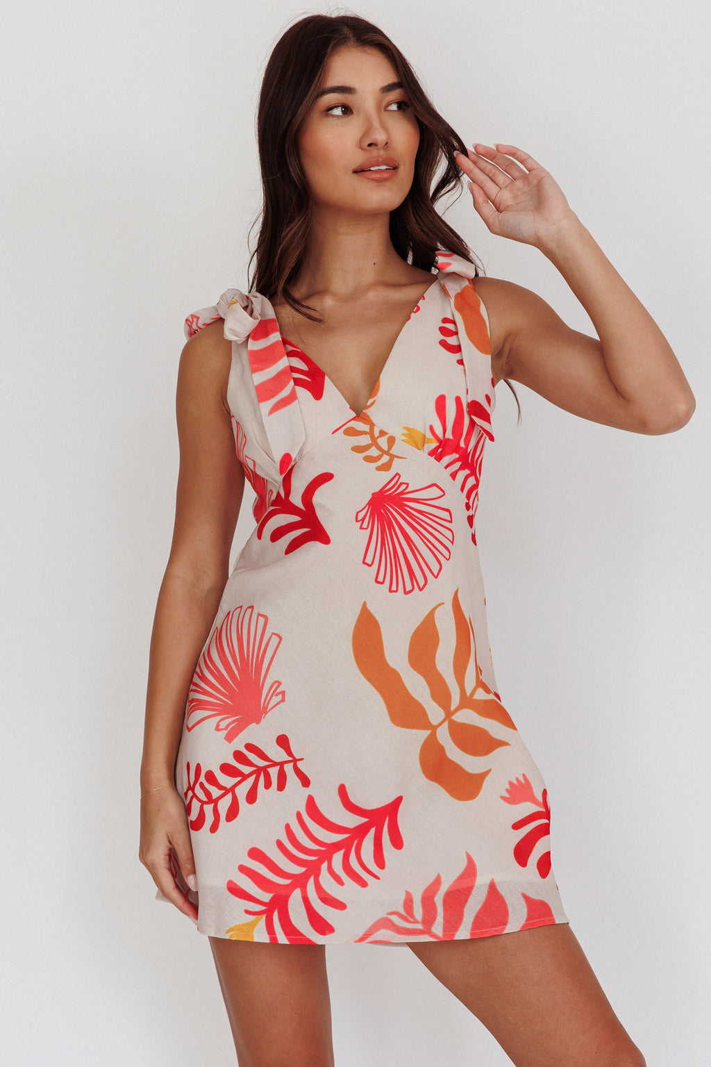 Mykonos Morning Tied Shoulder Mini Dress Seashell Pink by Selfie Leslie