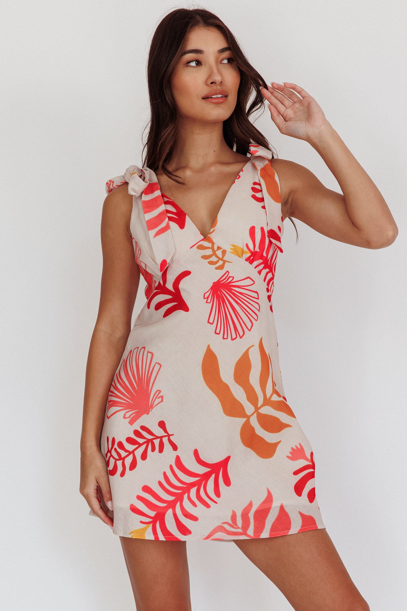 Mykonos Morning Tied Shoulder Mini Dress Seashell Pink by Selfie Leslie