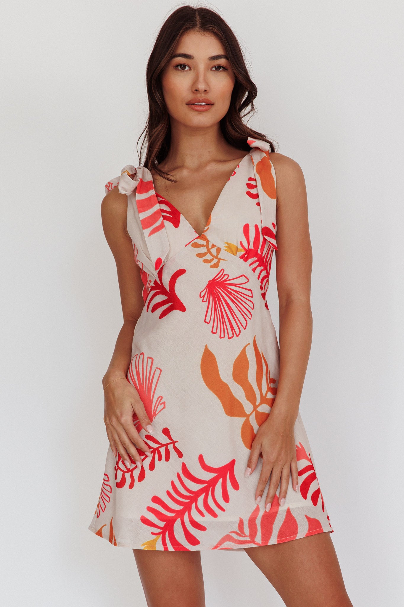Mykonos Morning Tied Shoulder Mini Dress Seashell Pink by Selfie Leslie