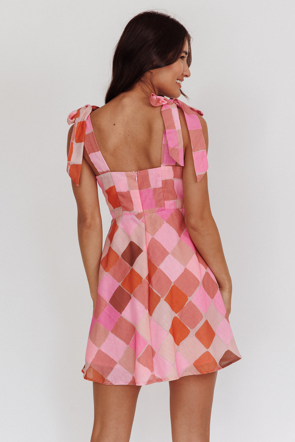 Mykonos Morning Tied Straps Diamond Mini Dress Pink by Selfie Leslie