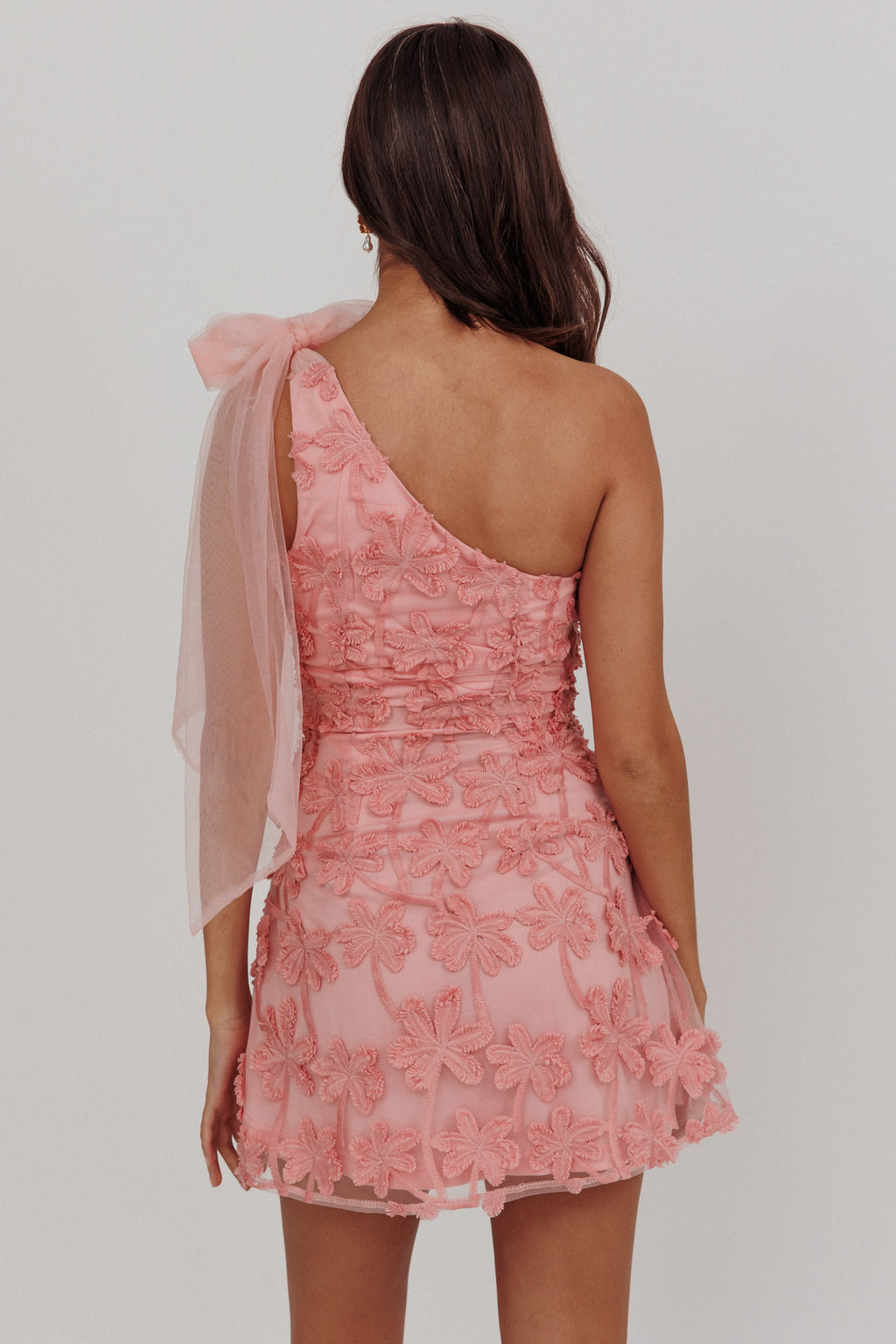 Mykonos Morning Tied One-Shoulder Mini Dress Embellished Pink by Selfie Leslie