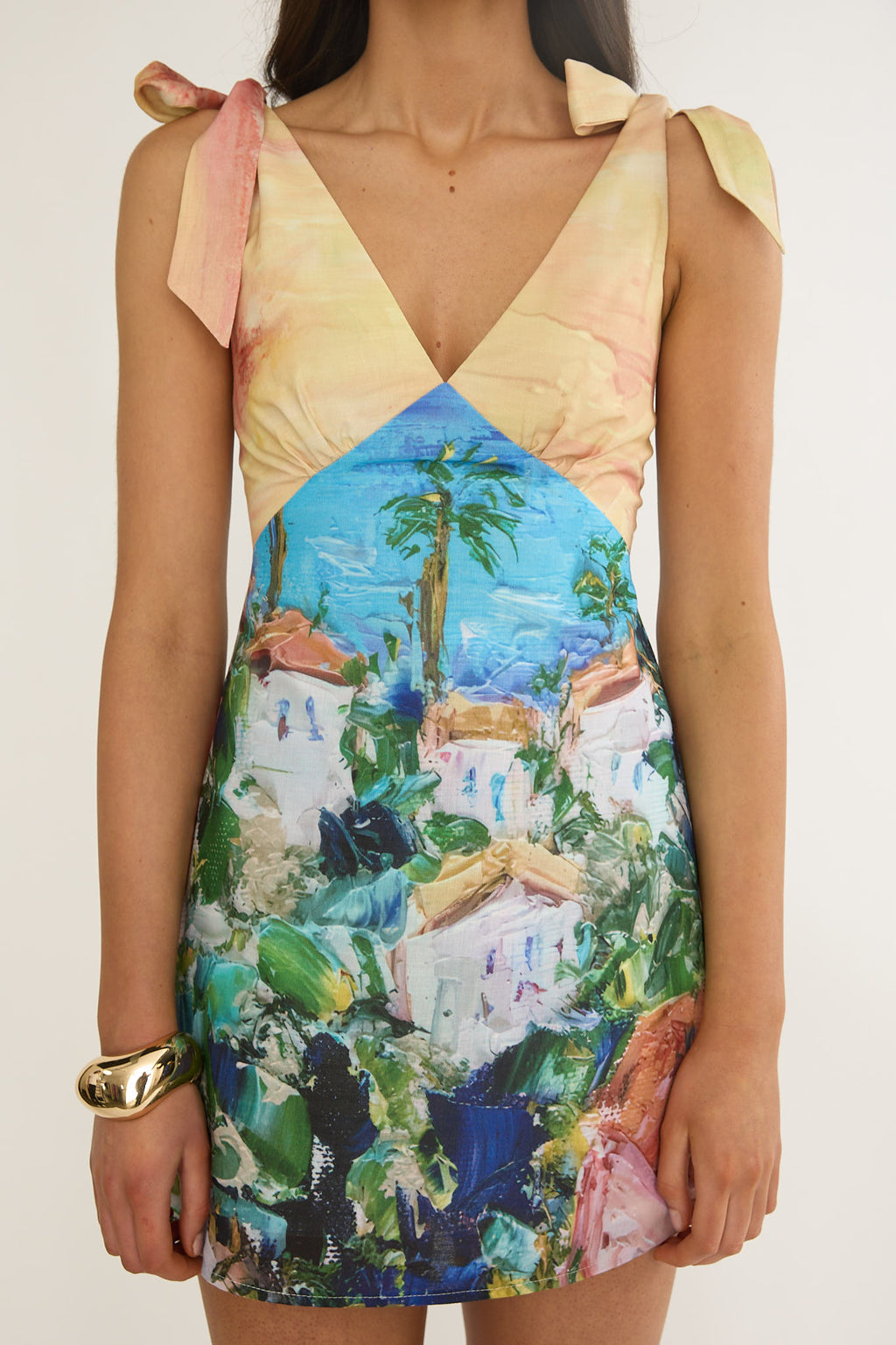 Mykonos Morning Tied Shoulder Mini Dress Euro by Selfie Leslie