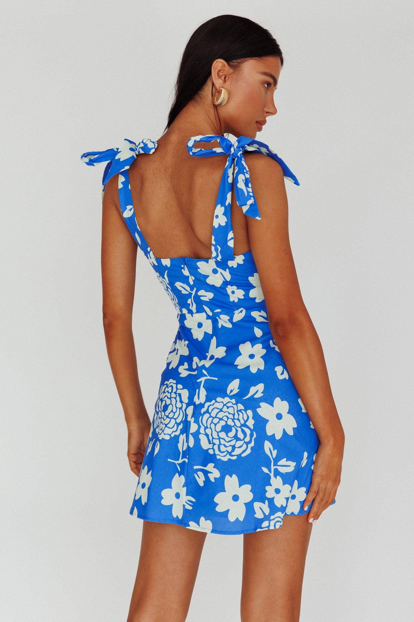 Mykonos Morning Tied Shoulder Mini Dress Floral Ocean by Selfie Leslie