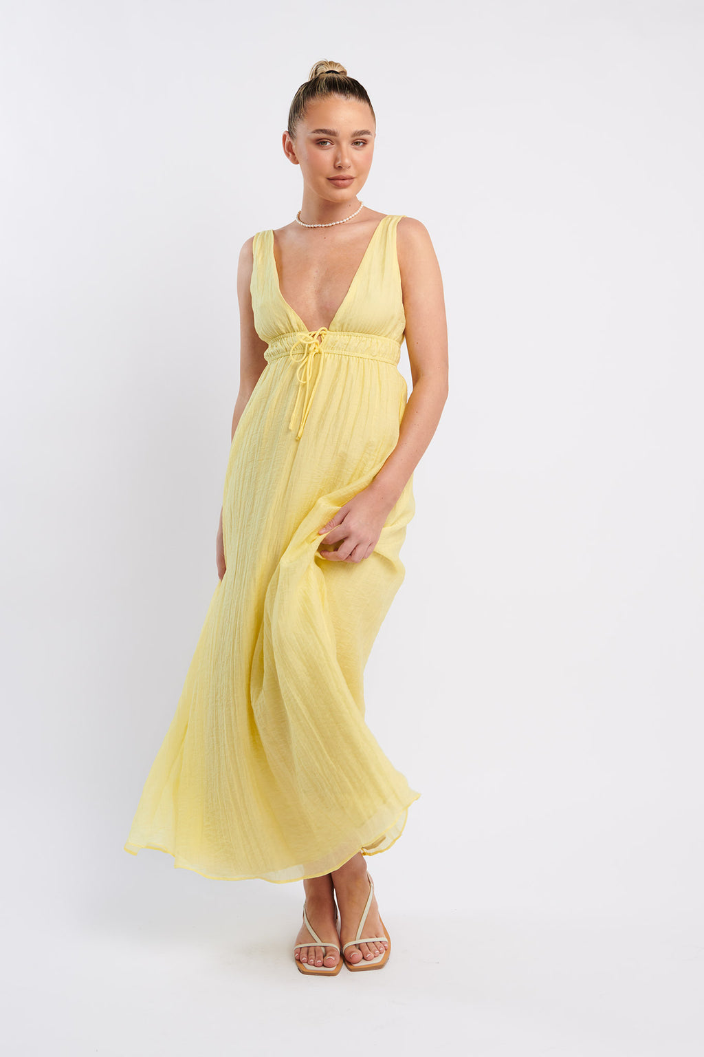 Kylin V-Neck Tied Bust Maxi Dress Lemon by Selfie Leslie