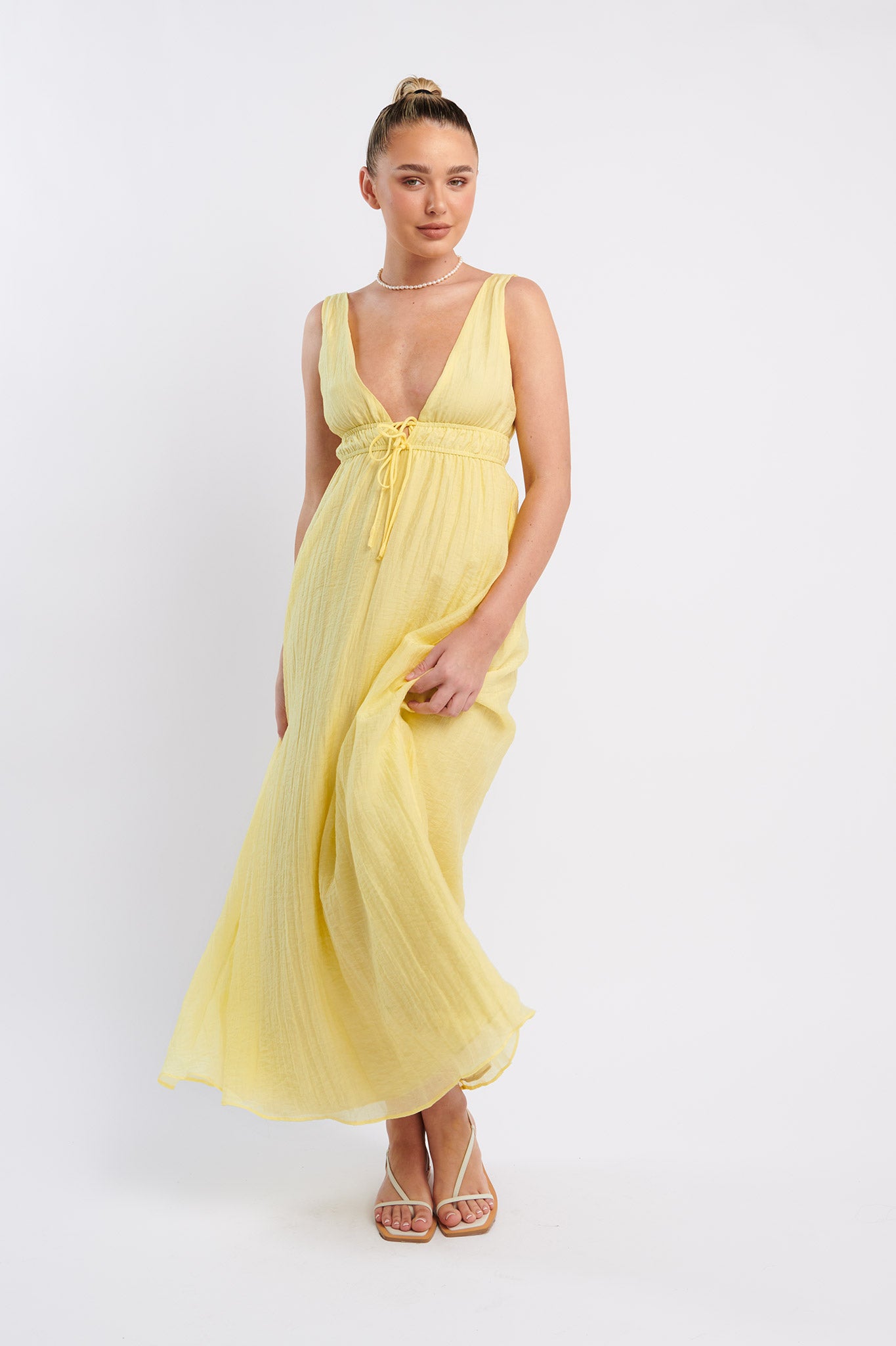 Kylin V-Neck Tied Bust Maxi Dress Lemon by Selfie Leslie