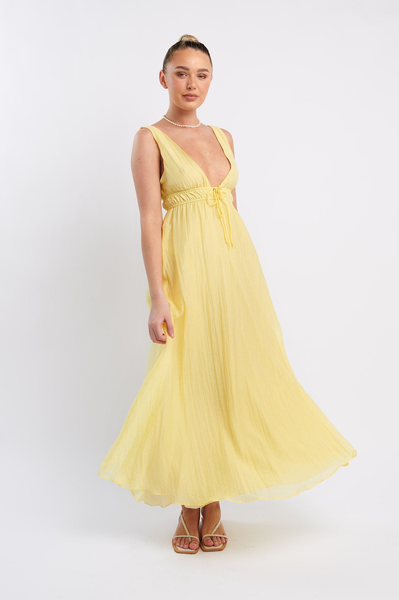 Kylin V-Neck Tied Bust Maxi Dress Lemon by Selfie Leslie