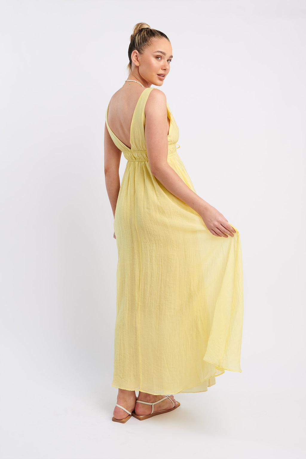 Kylin V-Neck Tied Bust Maxi Dress Lemon by Selfie Leslie