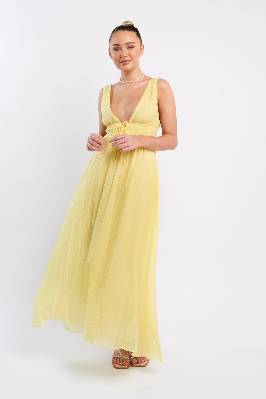 Kylin V-Neck Tied Bust Maxi Dress Lemon by Selfie Leslie