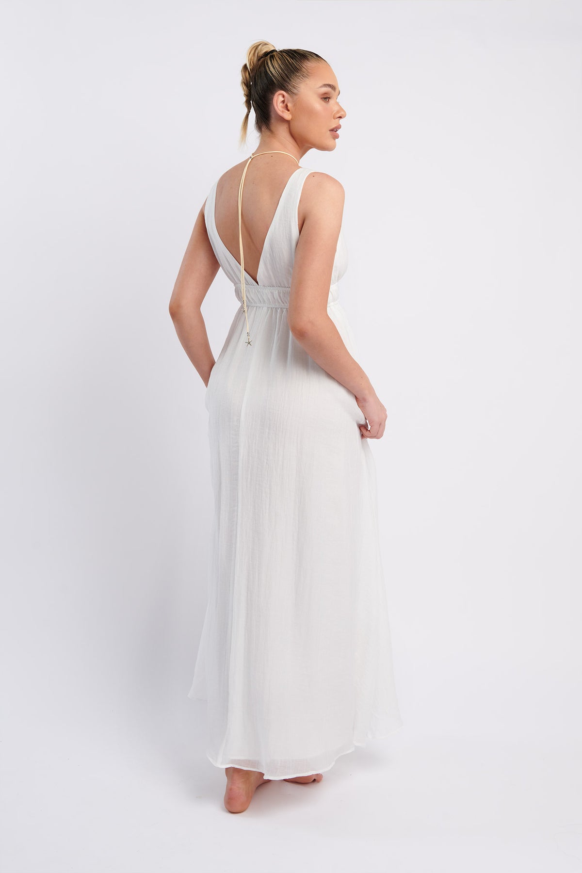 Solid V-Neck Tied Dress--Clearance