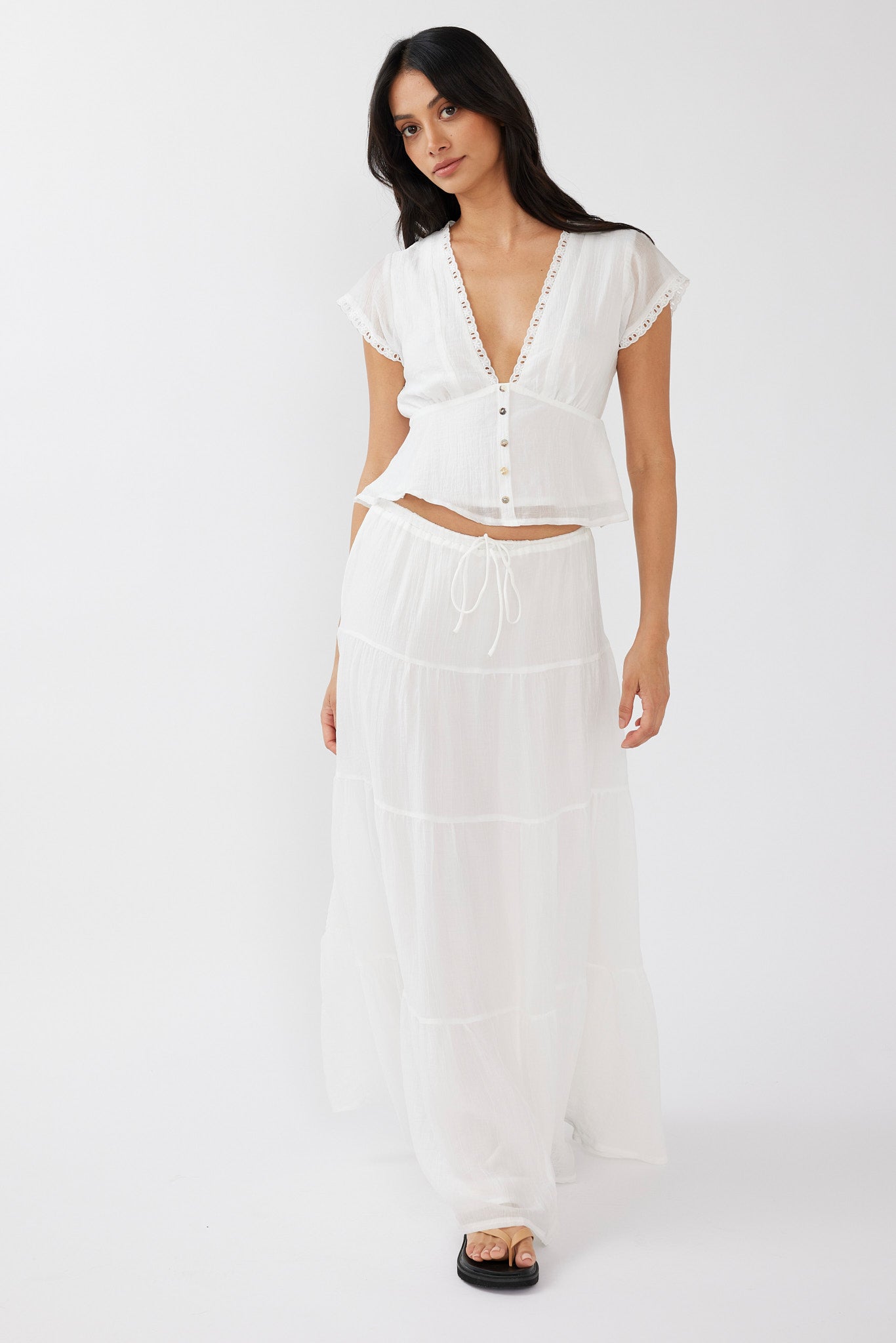 Shop the Azura Drawstring Maxi Skirt White