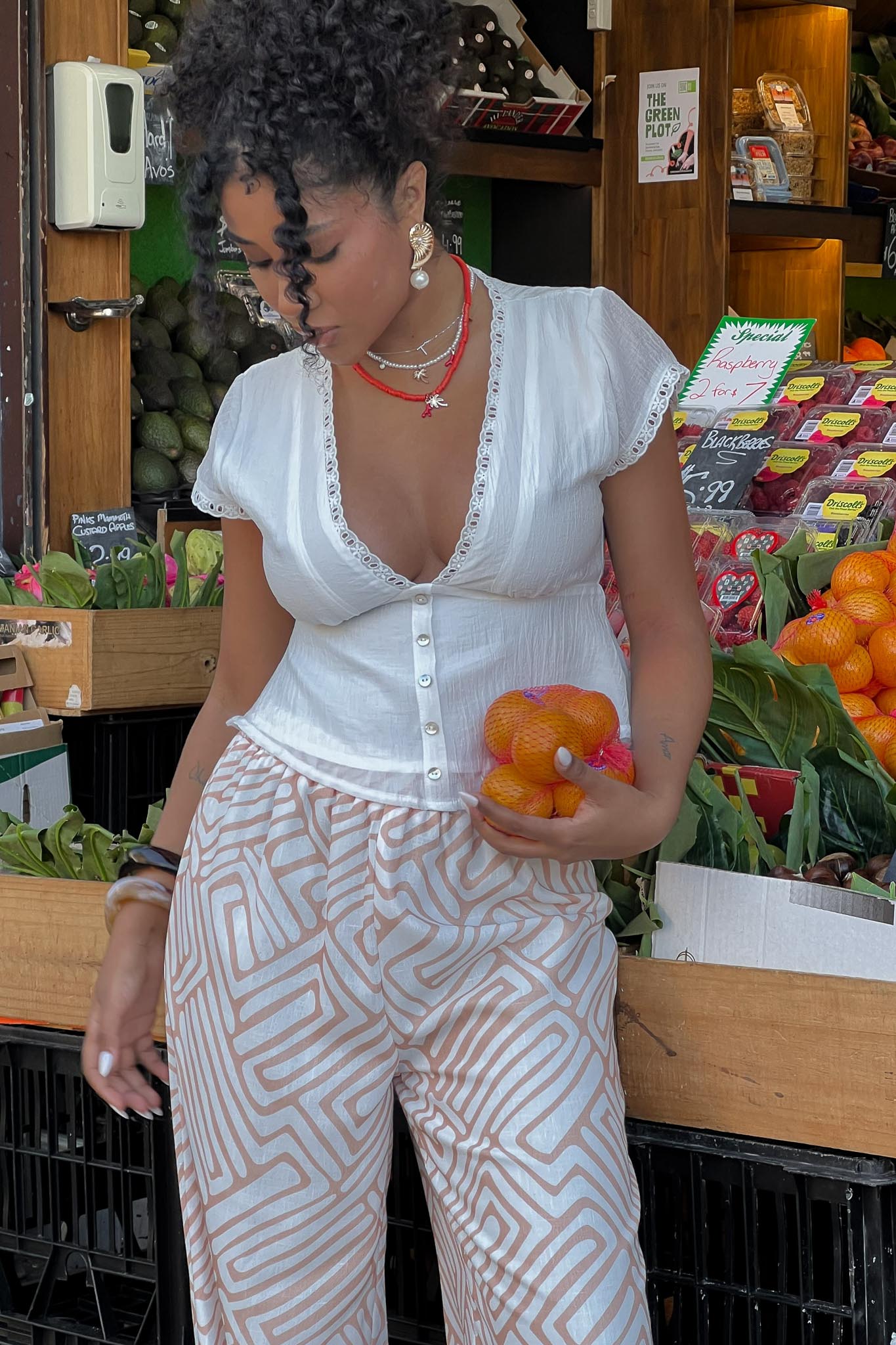 Azura Scalloped Lace Trim Top White by Selfie Leslie