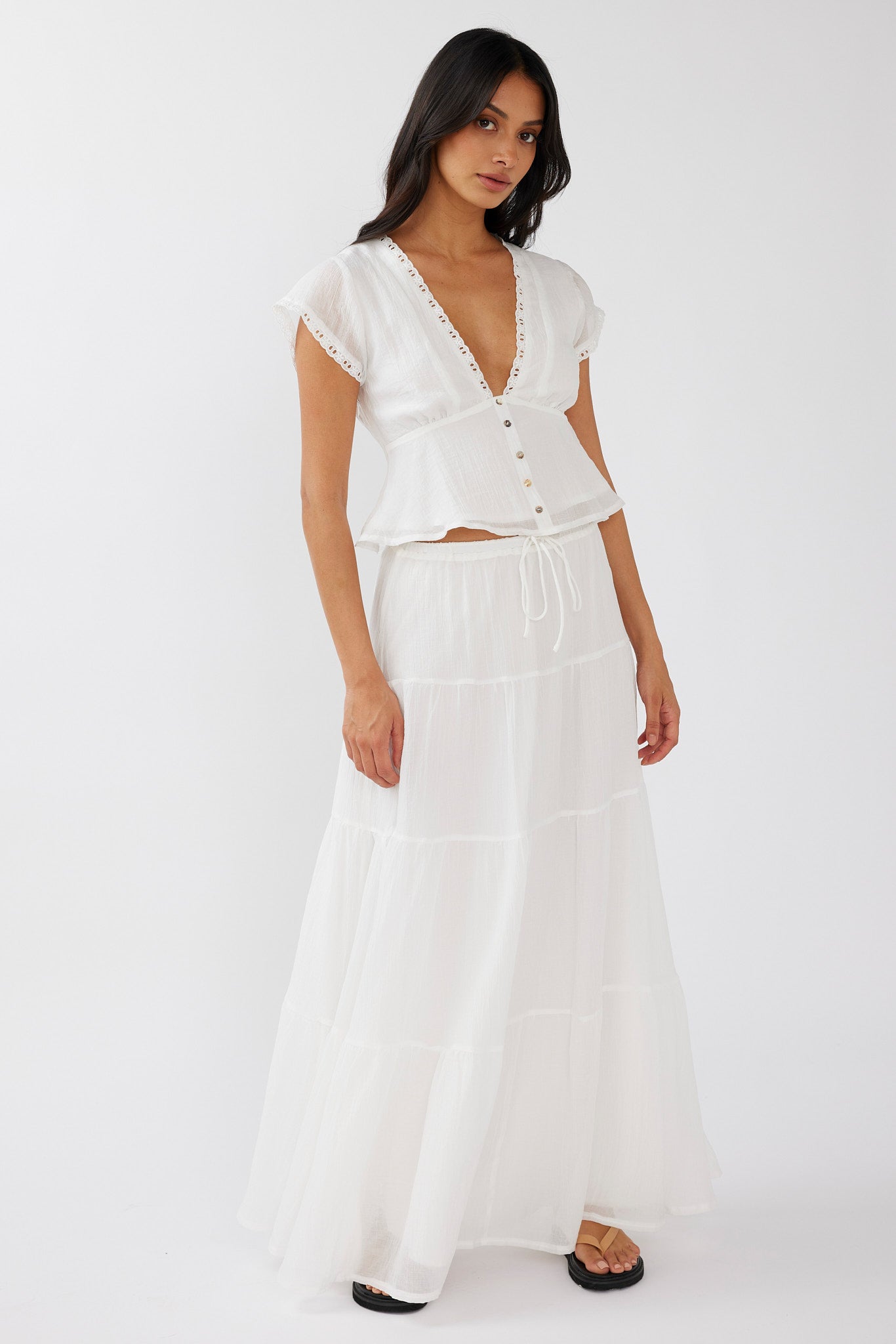 Azura Scalloped Lace Trim Top White by Selfie Leslie