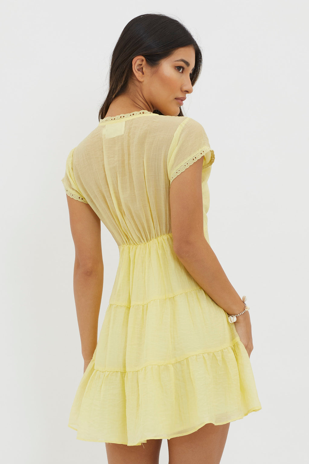 Azura Scalloped Lace Mini Dress Lemon by Selfie Leslie